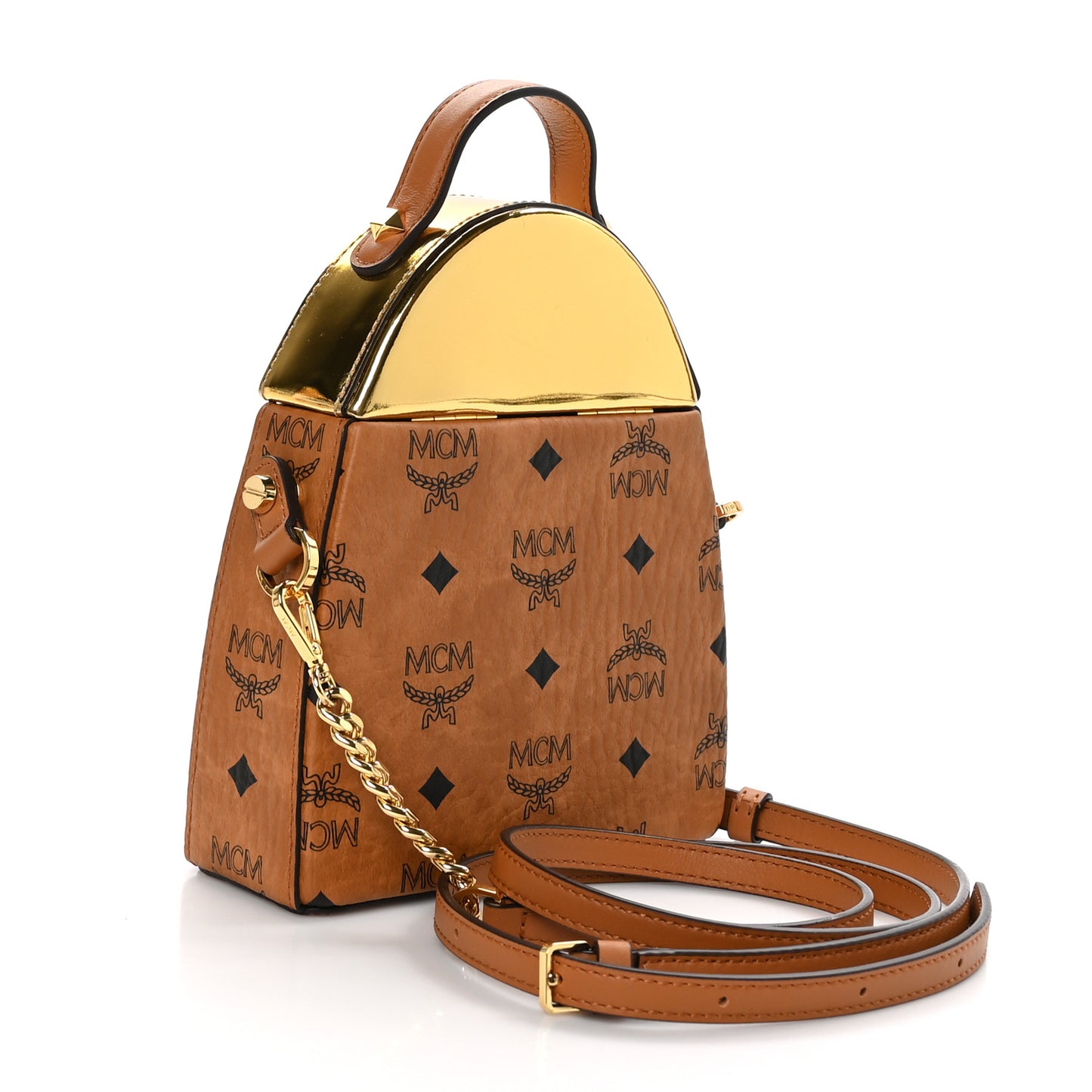 Metallic Calfskin Visetos Stark Pushlock Clutch Cognac