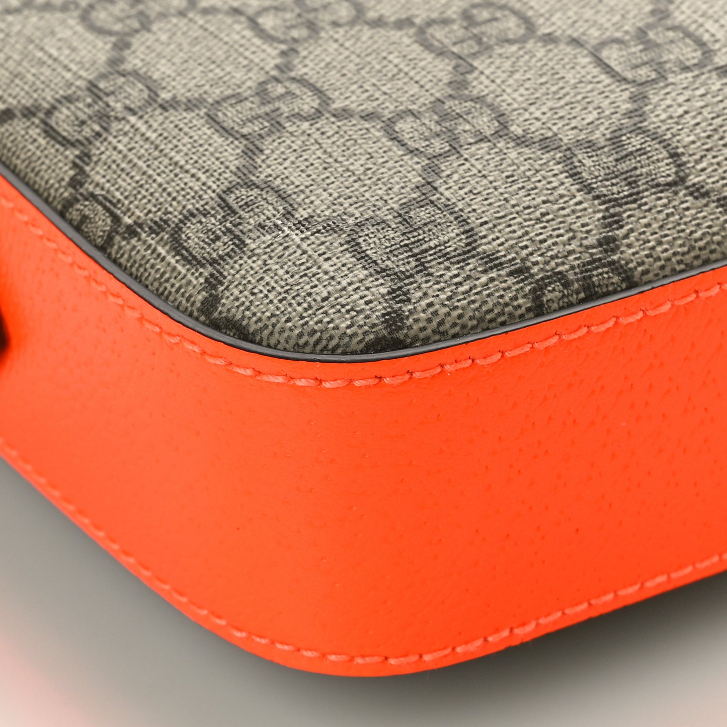 GG Supreme Monogram Textured Dollar Calfskin Web Ophidia Wristlet Shoulder Bag Beige Ebony Orange