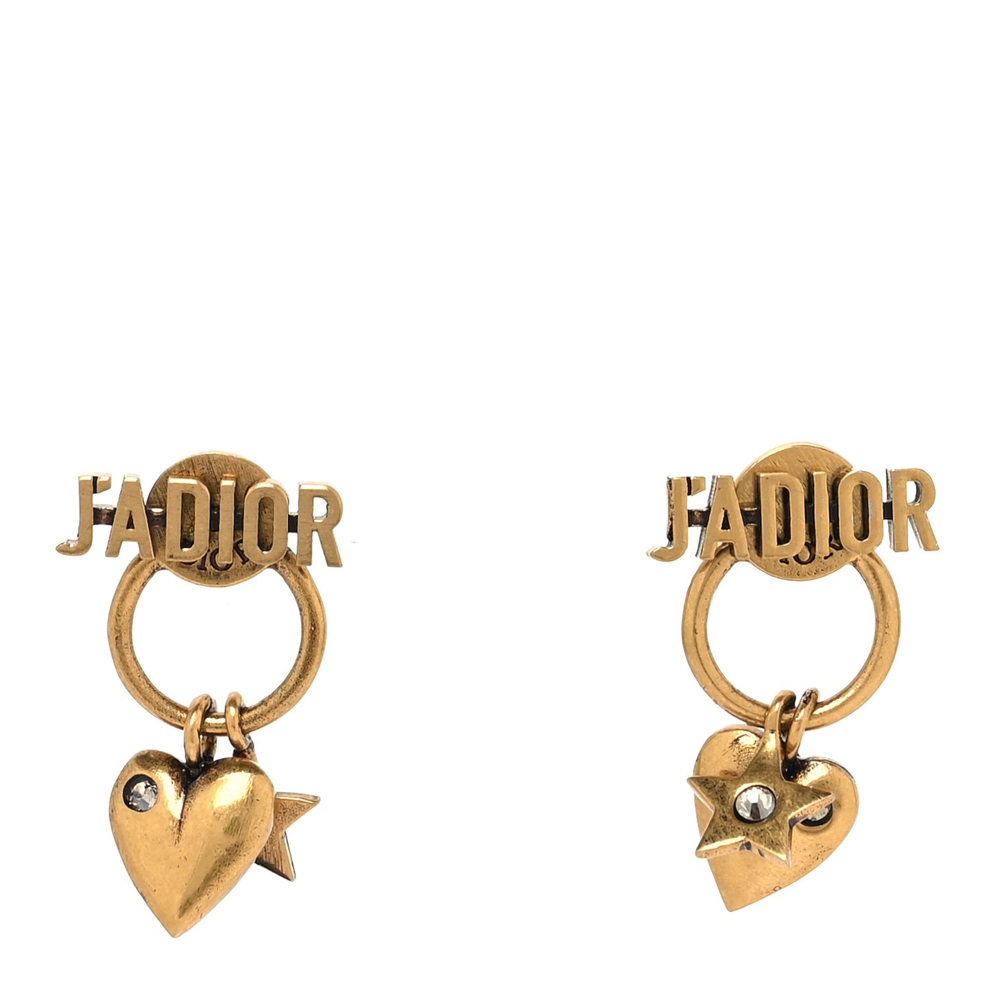 Metal Heart Star J'adior Drop Earrings Antique Gold