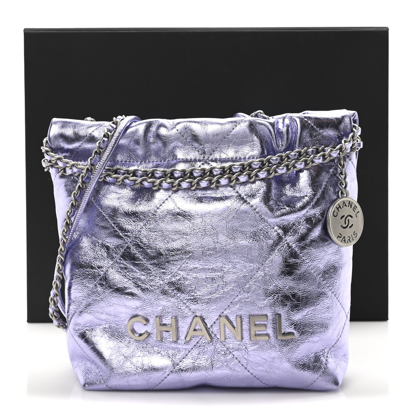 Metallic Calfskin Quilted Mini Chanel 22 Lilac