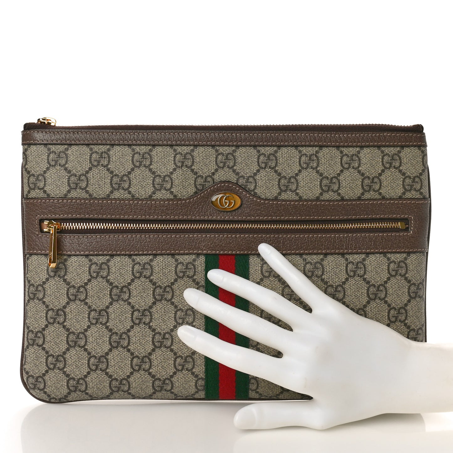 GG Supreme Monogram Large Ophidia Pouch Clutch Brown