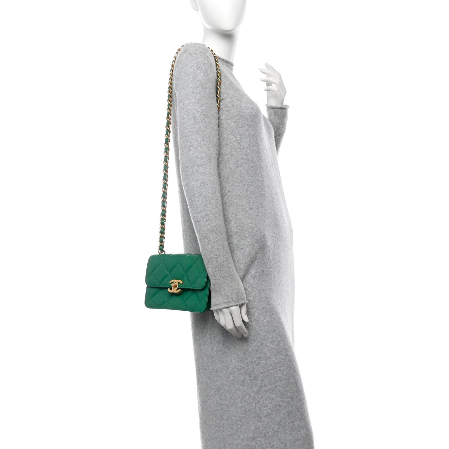 Caviar Quilted Mini CC Flap Green