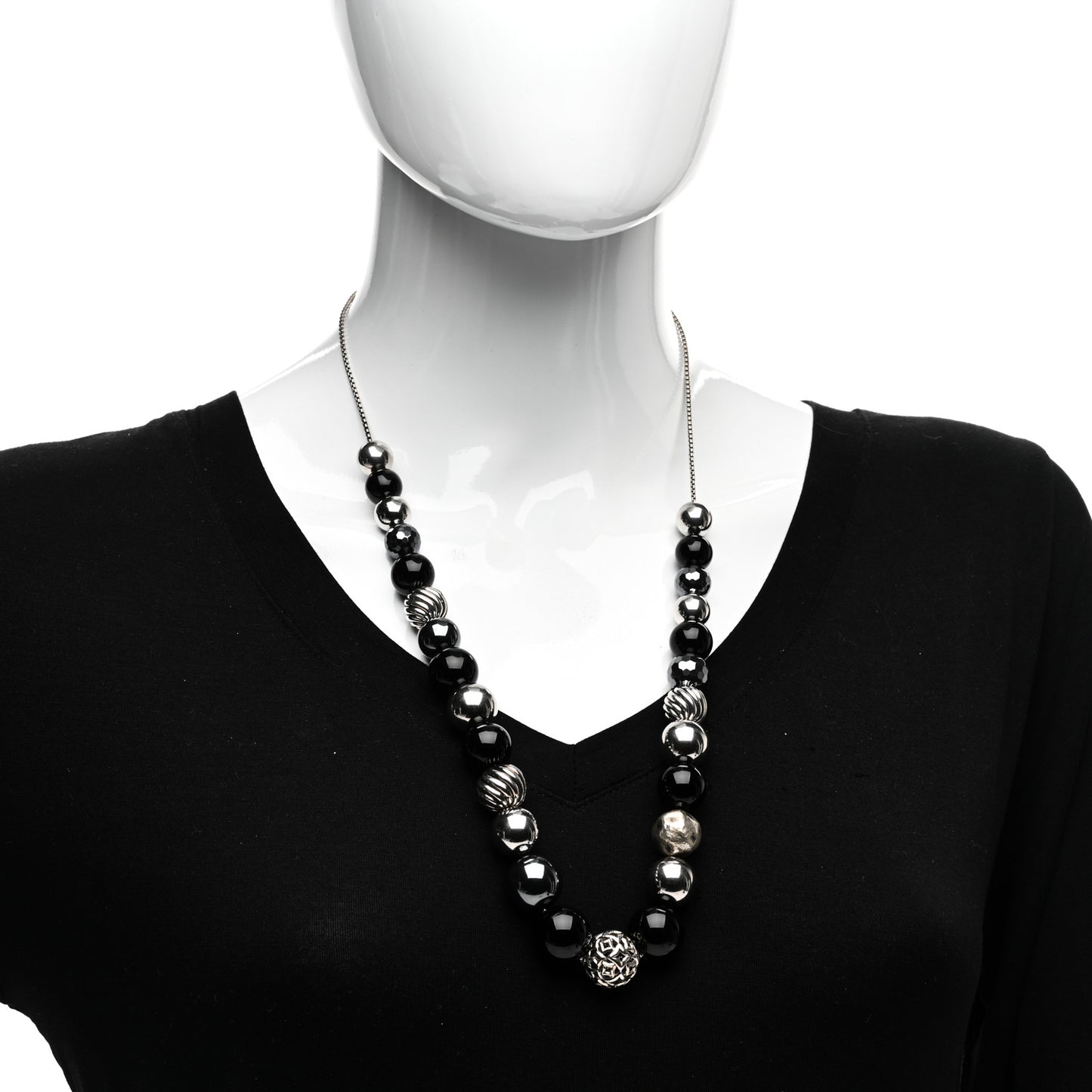 Sterling Silver Black Onyx Hematite Elements Necklace