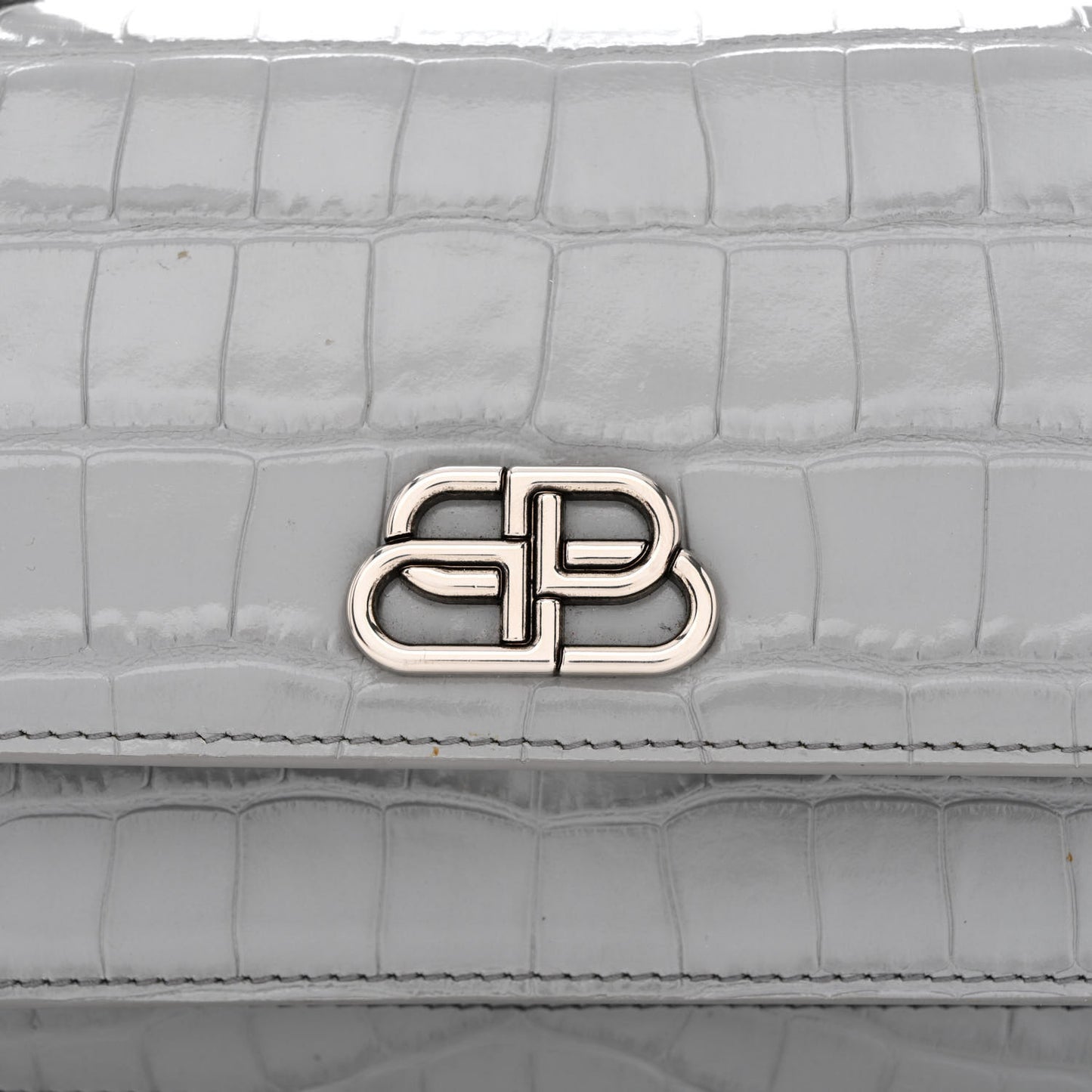Shiny Calfskin Crocodile Embossed XS Sharp Top Handle Bag Balenciaga Grey