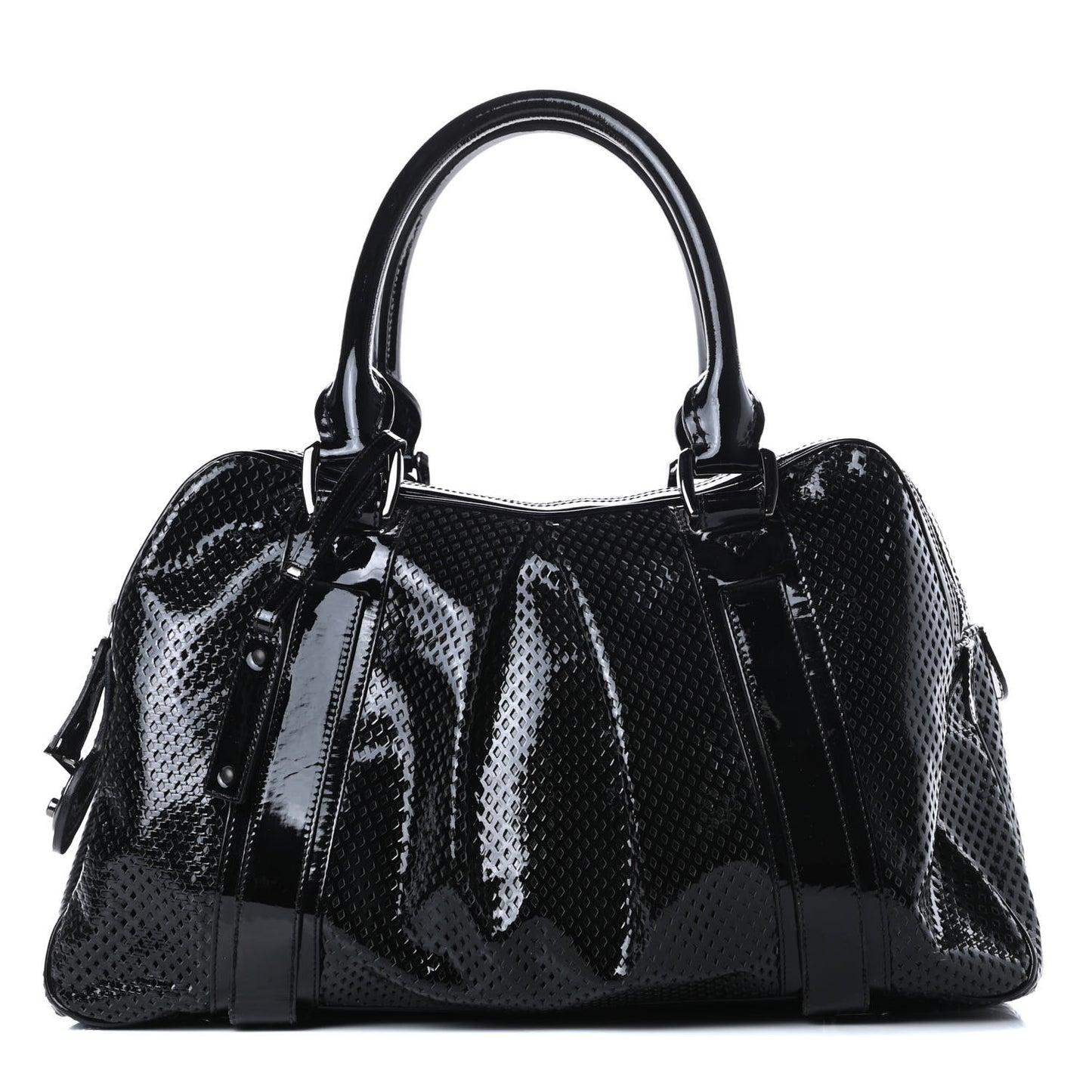 Prorsum Perforated Patent Calfskin Knight Satchel Black