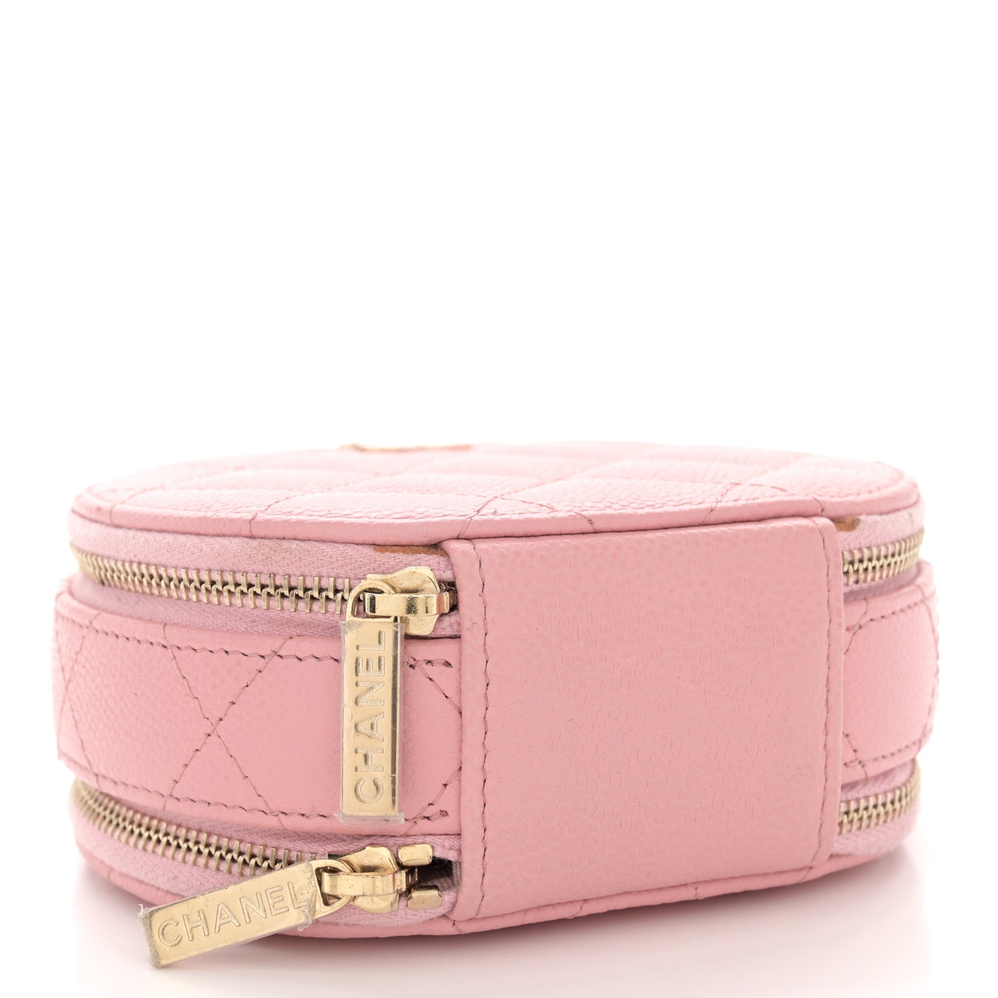 Caviar Quilted Round Handle With Care Vanity With Chain Pink