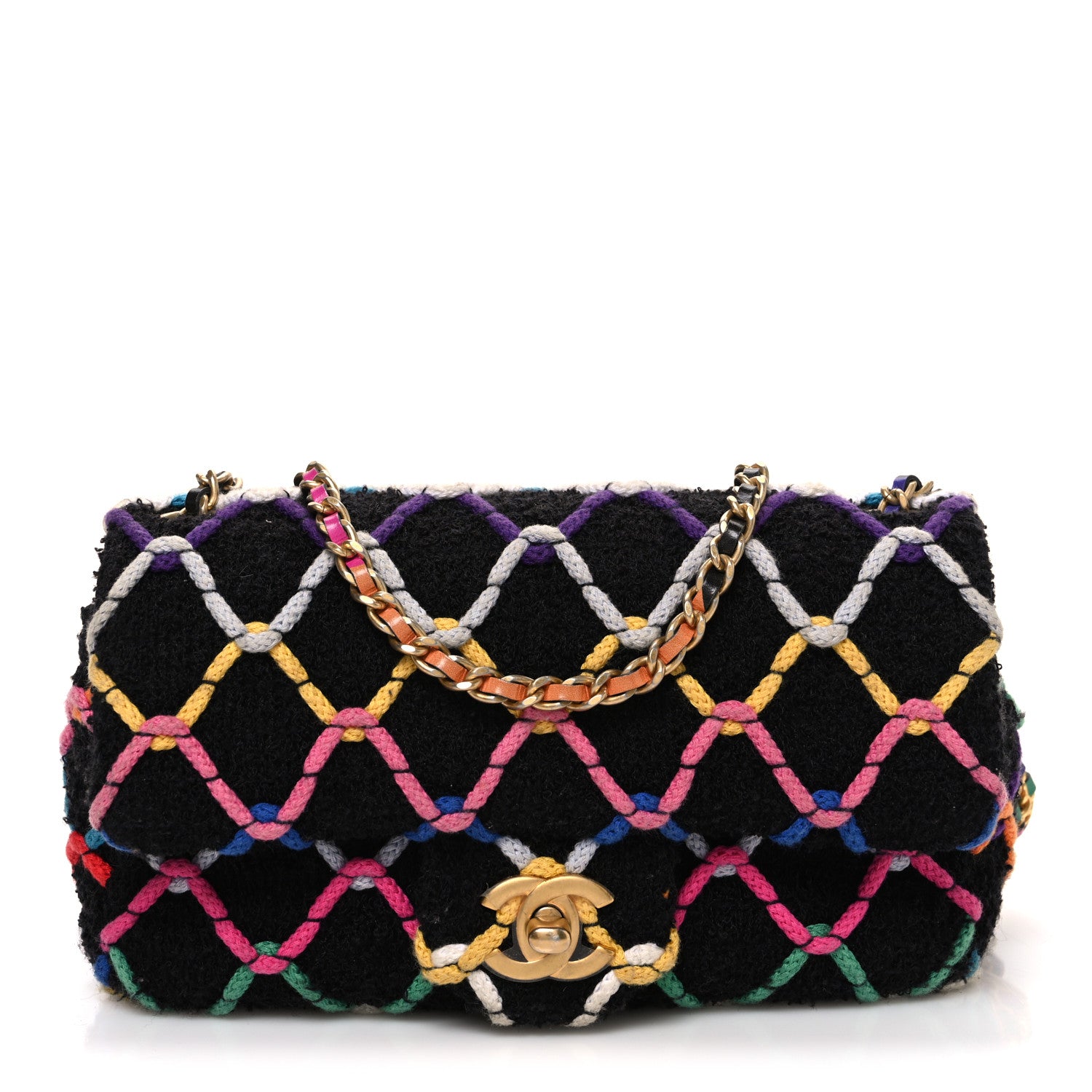 Chanel Tweed Diamond Threaded Mini Rectangular Pearl Crush Flap