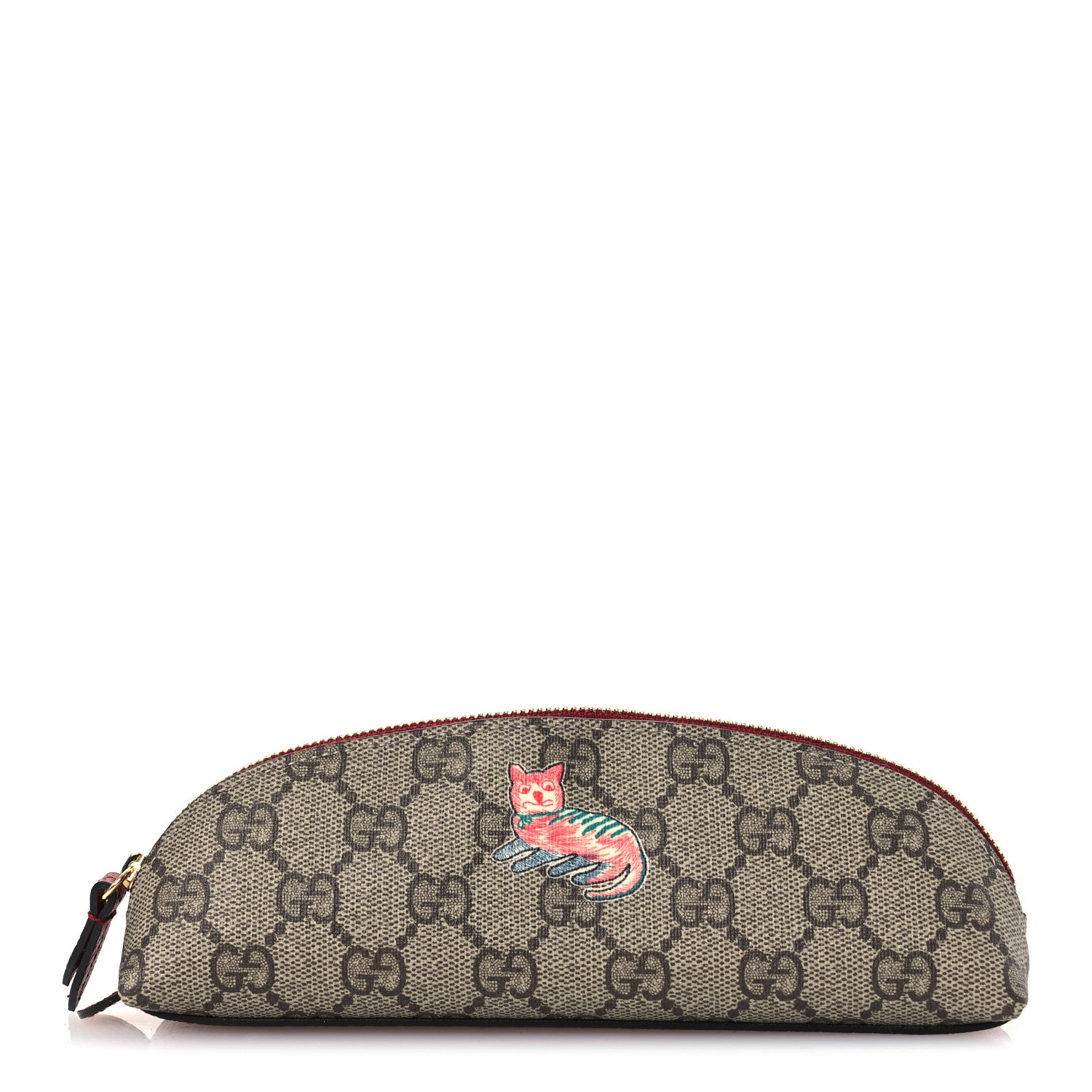 Gucci GG Supreme Monogram Cat Pencil Case Beige Ebony 1740526