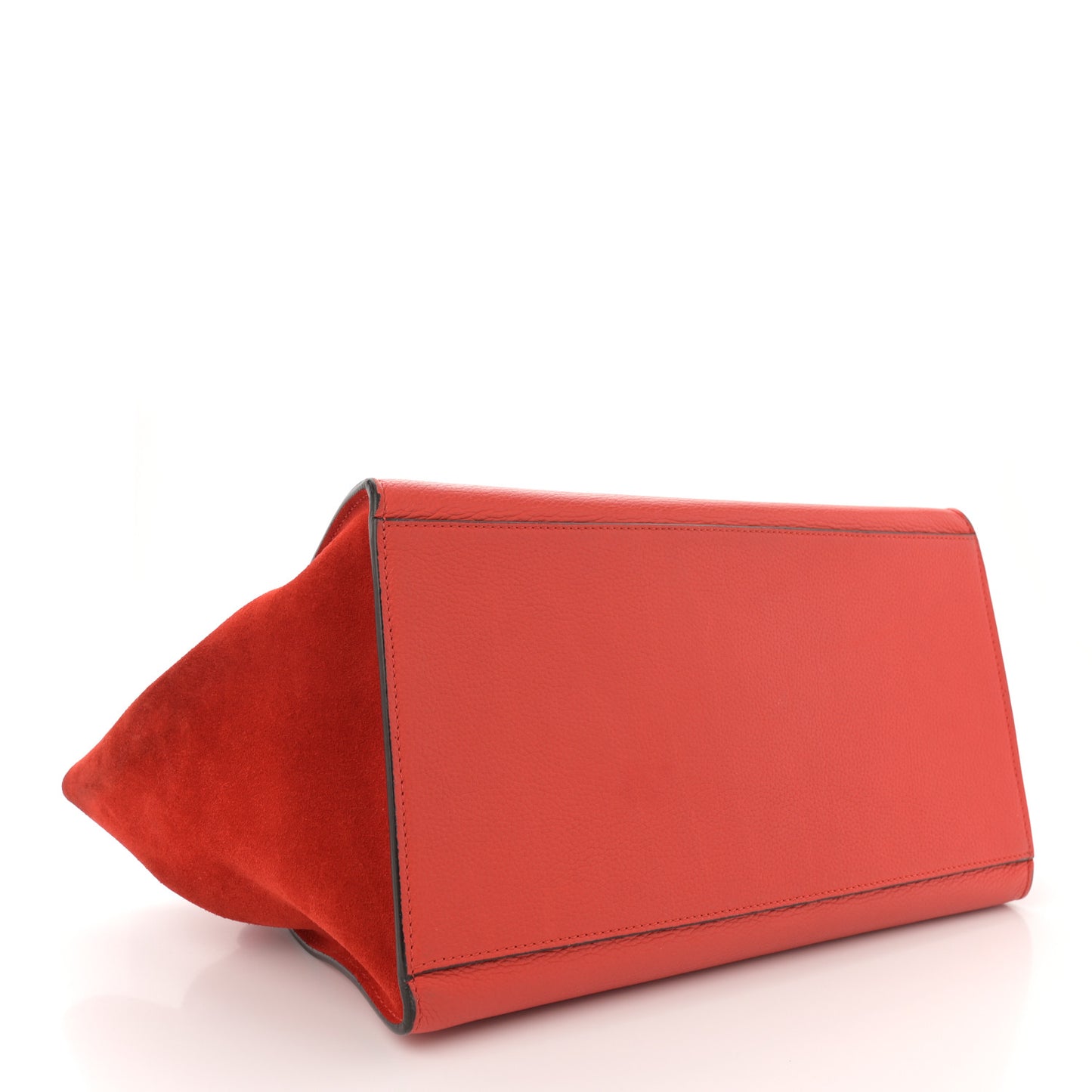 Drummed Calfskin Suede Medium Trapeze Vermillion