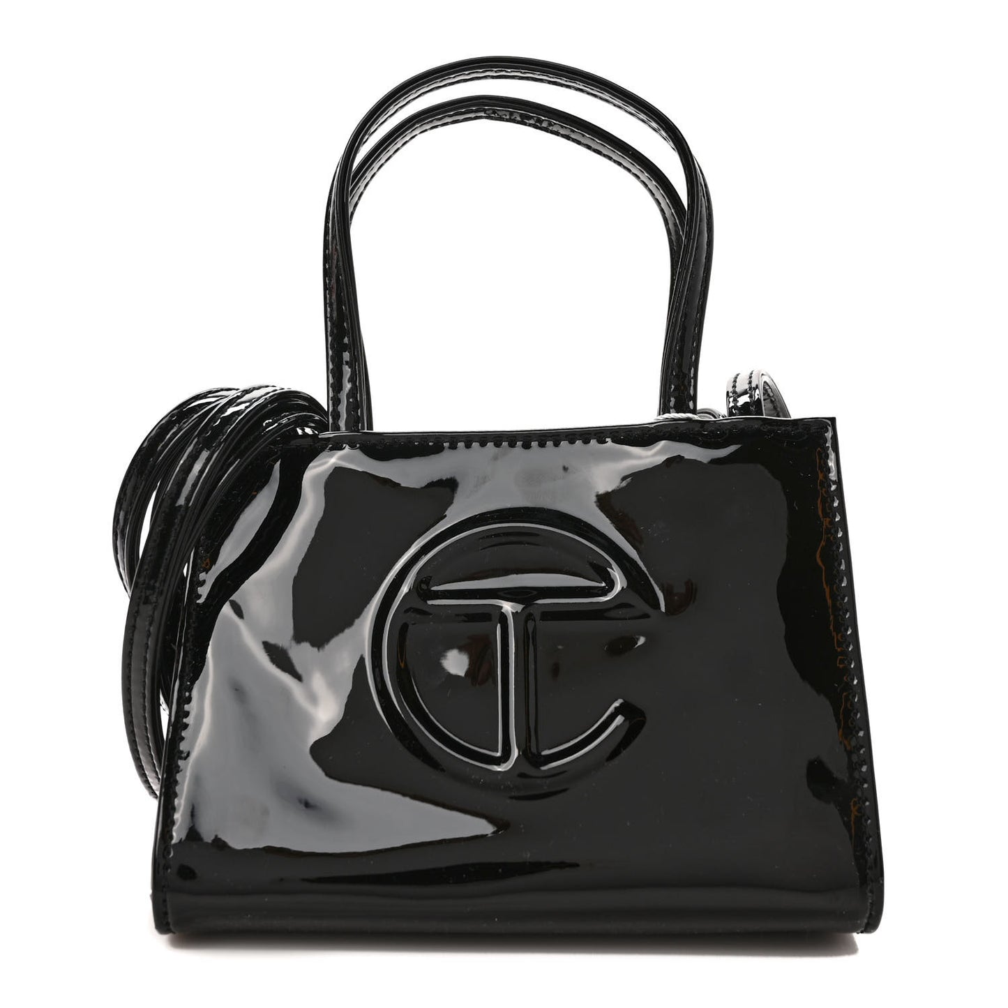 Patent Vegan Leather Small Shopping Bag Black
