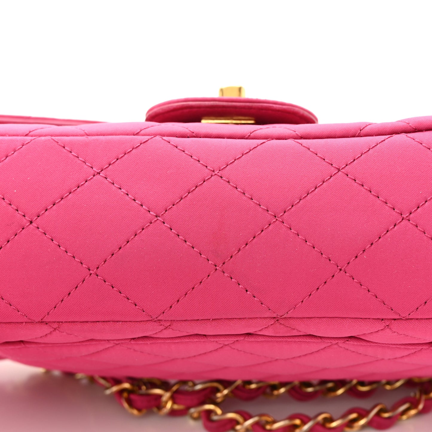 Satin Quilted Medium Double Flap Fuchsia