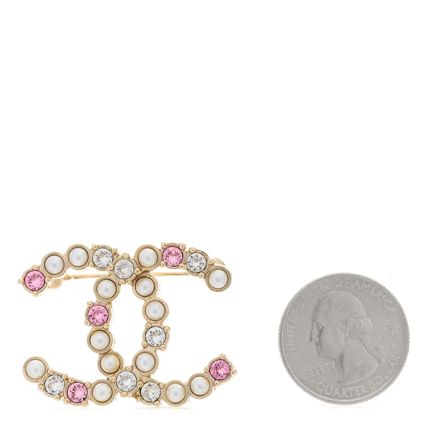 Pearl Crystal CC Brooch Gold Pearly White Purple