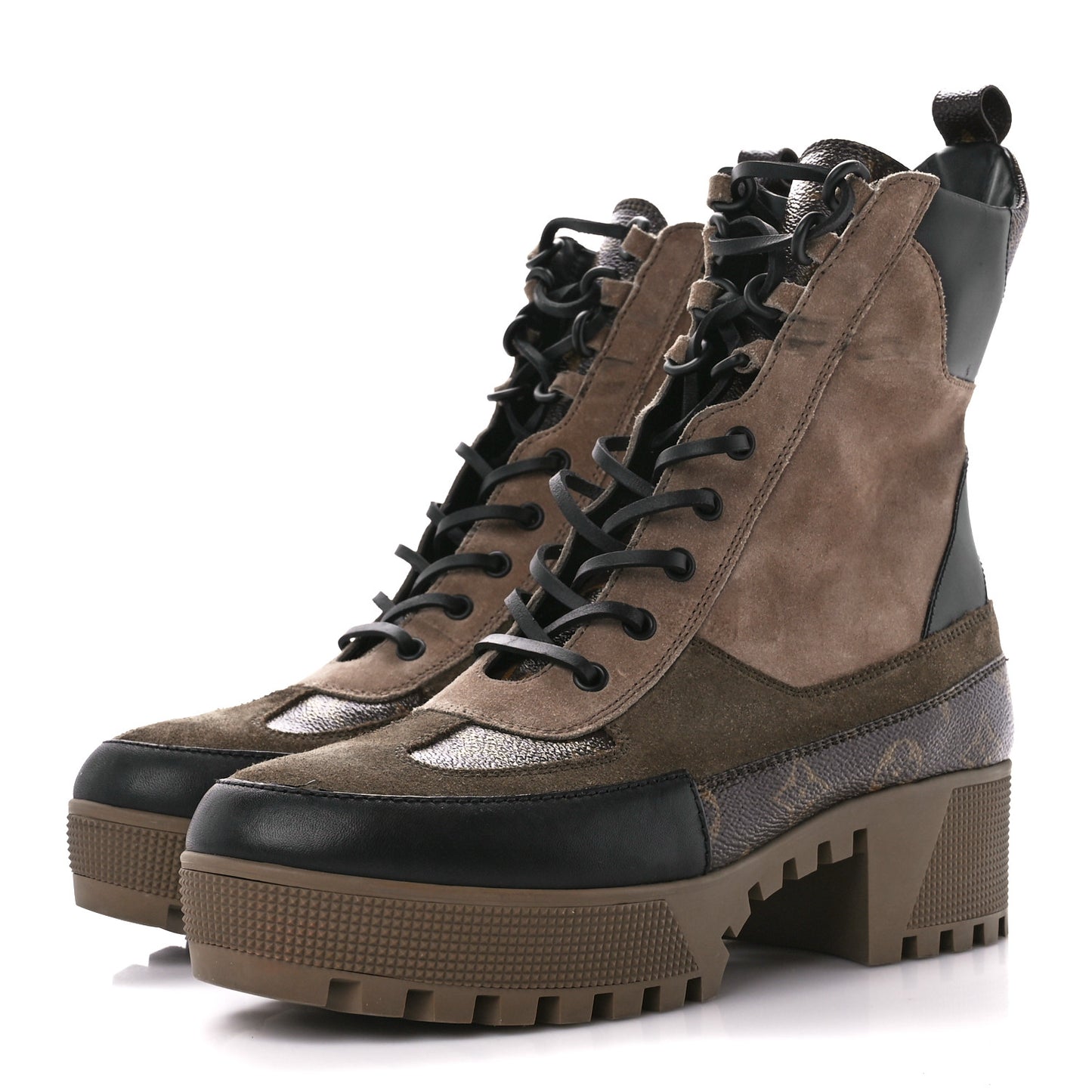Suede Calfskin Monogram Laureate Platform Desert Boots 41 Taupe