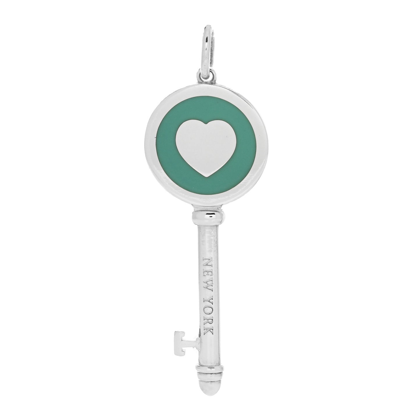 Sterling Silver Enamel Heart Key Pendant Blue