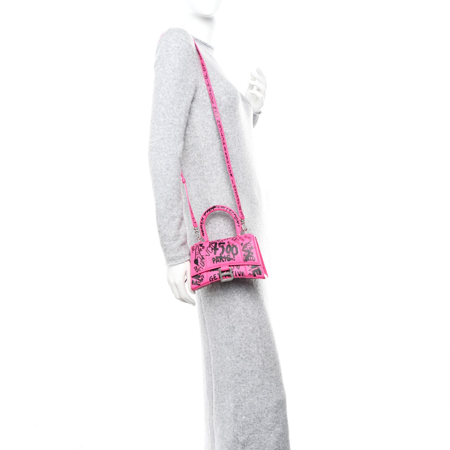 Smooth Calfskin Graffiti Hourglass Top Handle Bag XS Acid Fuchsia Black