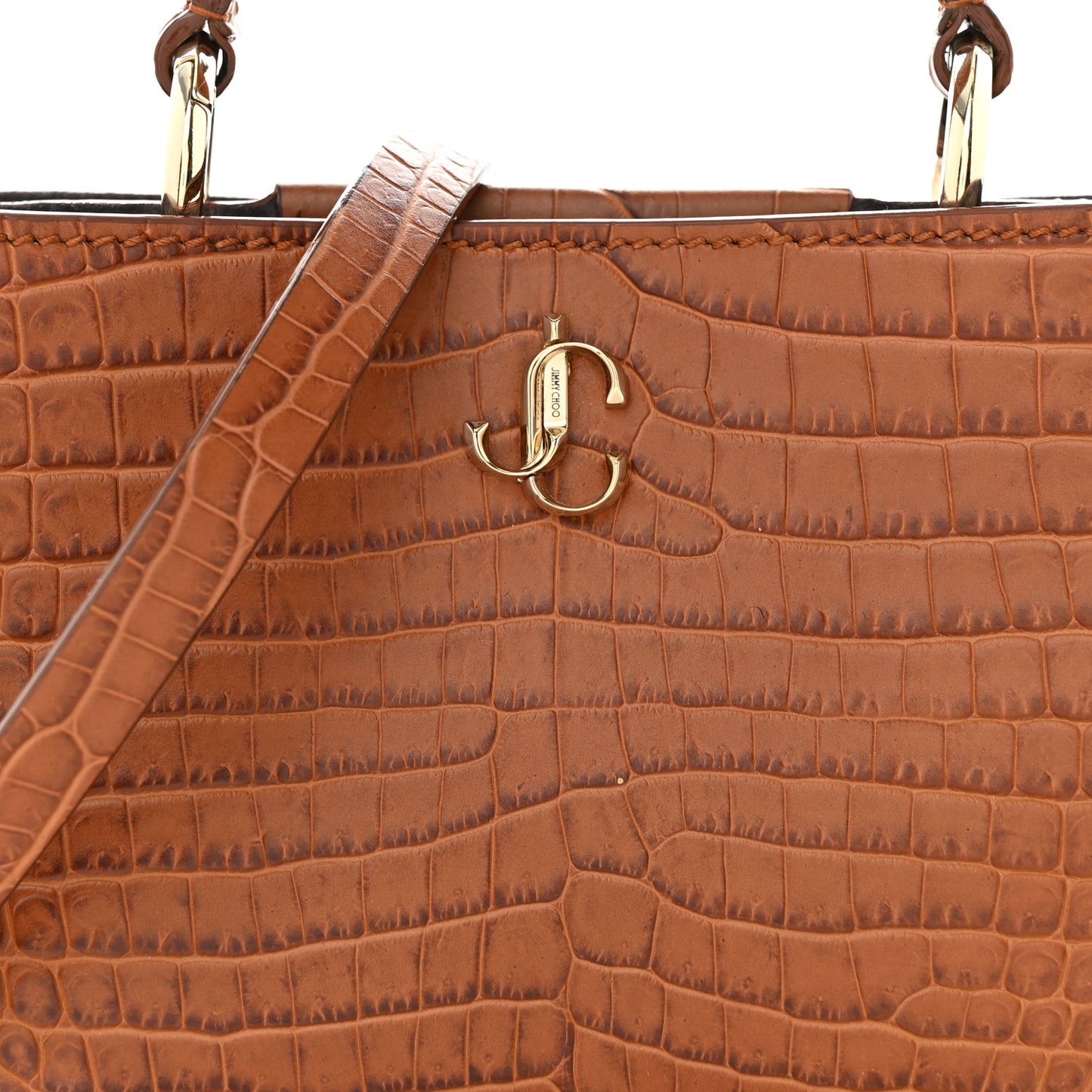 Calfskin Crocodile Embossed Mini Varenne Top Handle Tan