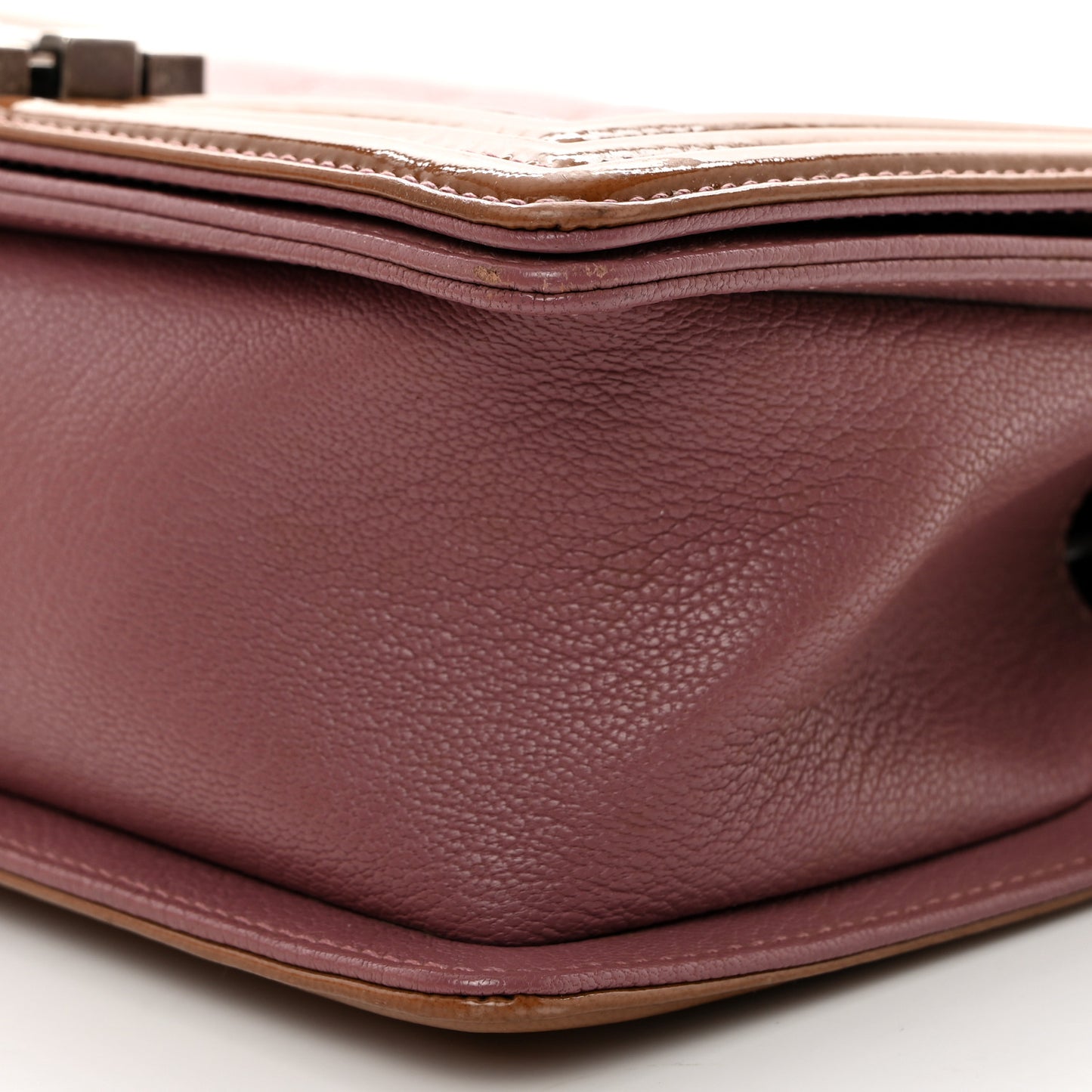Goatskin Quilted Patent Medium Duo Boy Flap Pink Tan