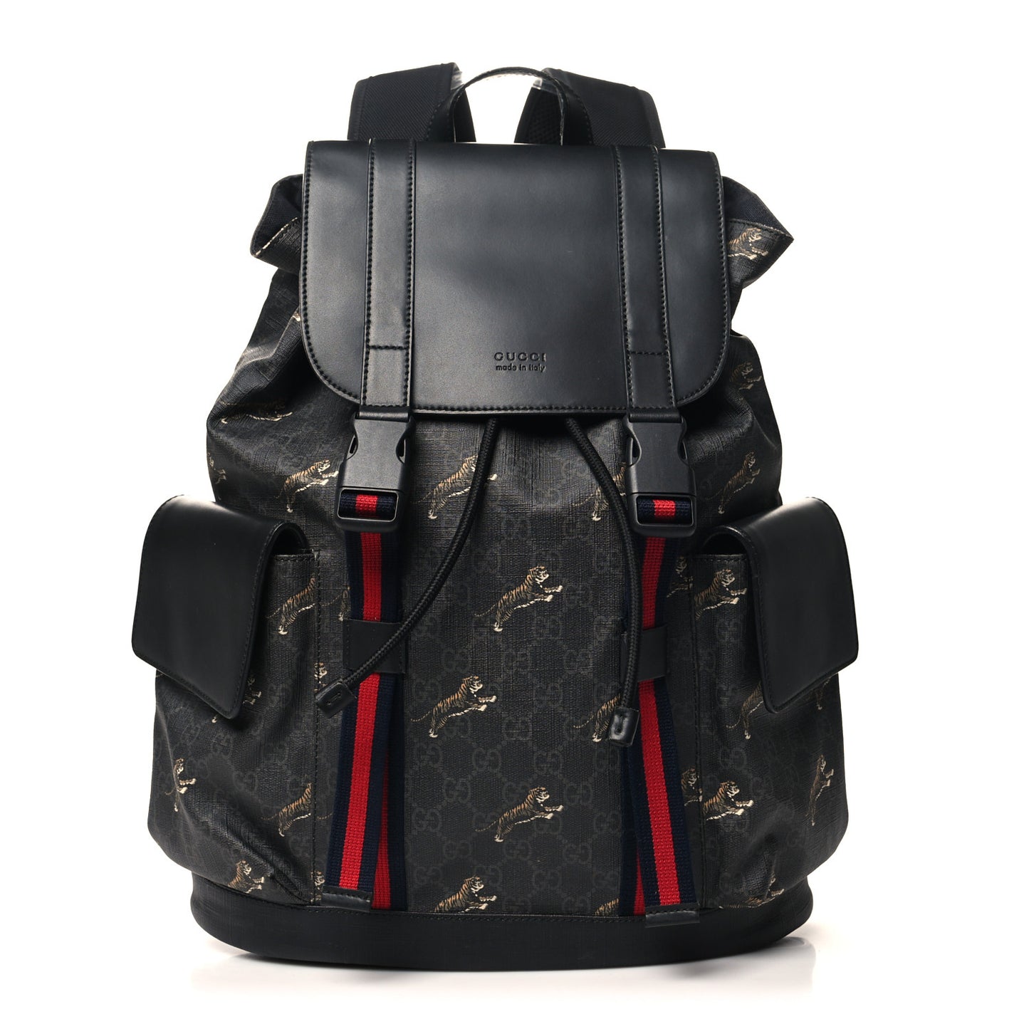 GG Supreme Monogram Tigers Double Buckle Backpack Black Multicolor