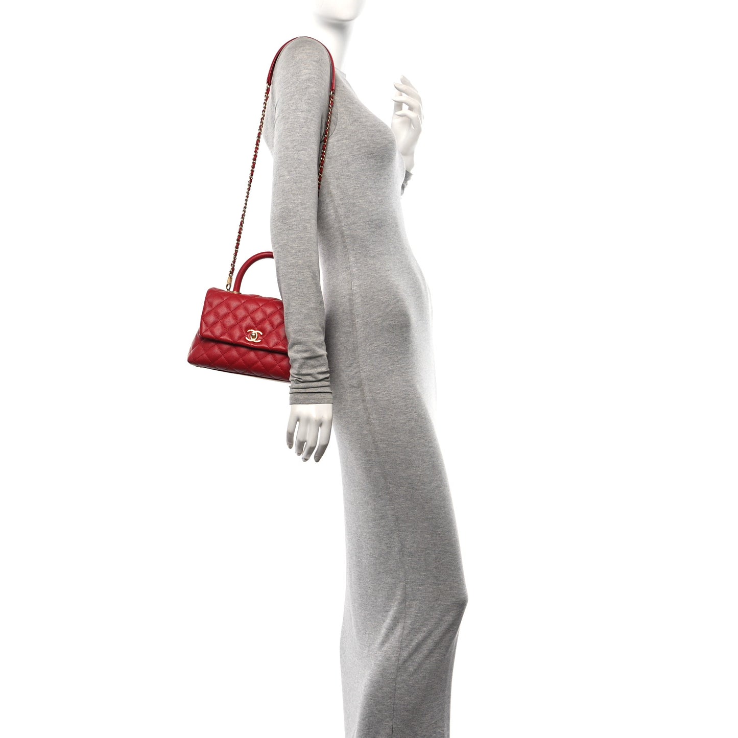 Caviar Quilted Mini Coco Handle Flap Red