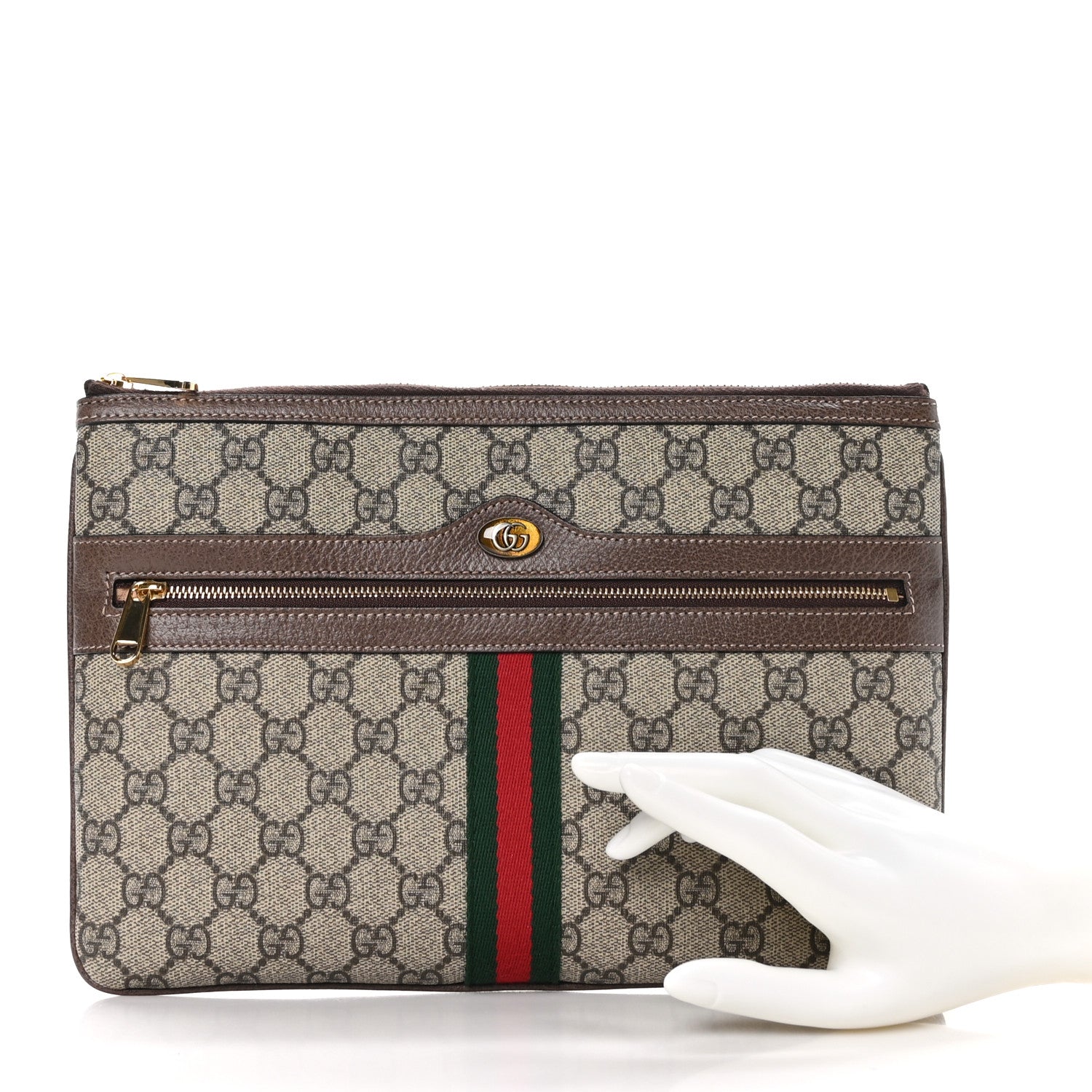 Gucci GG Supreme Monogram Large Ophidia Pouch Clutch Brown 2 of 9