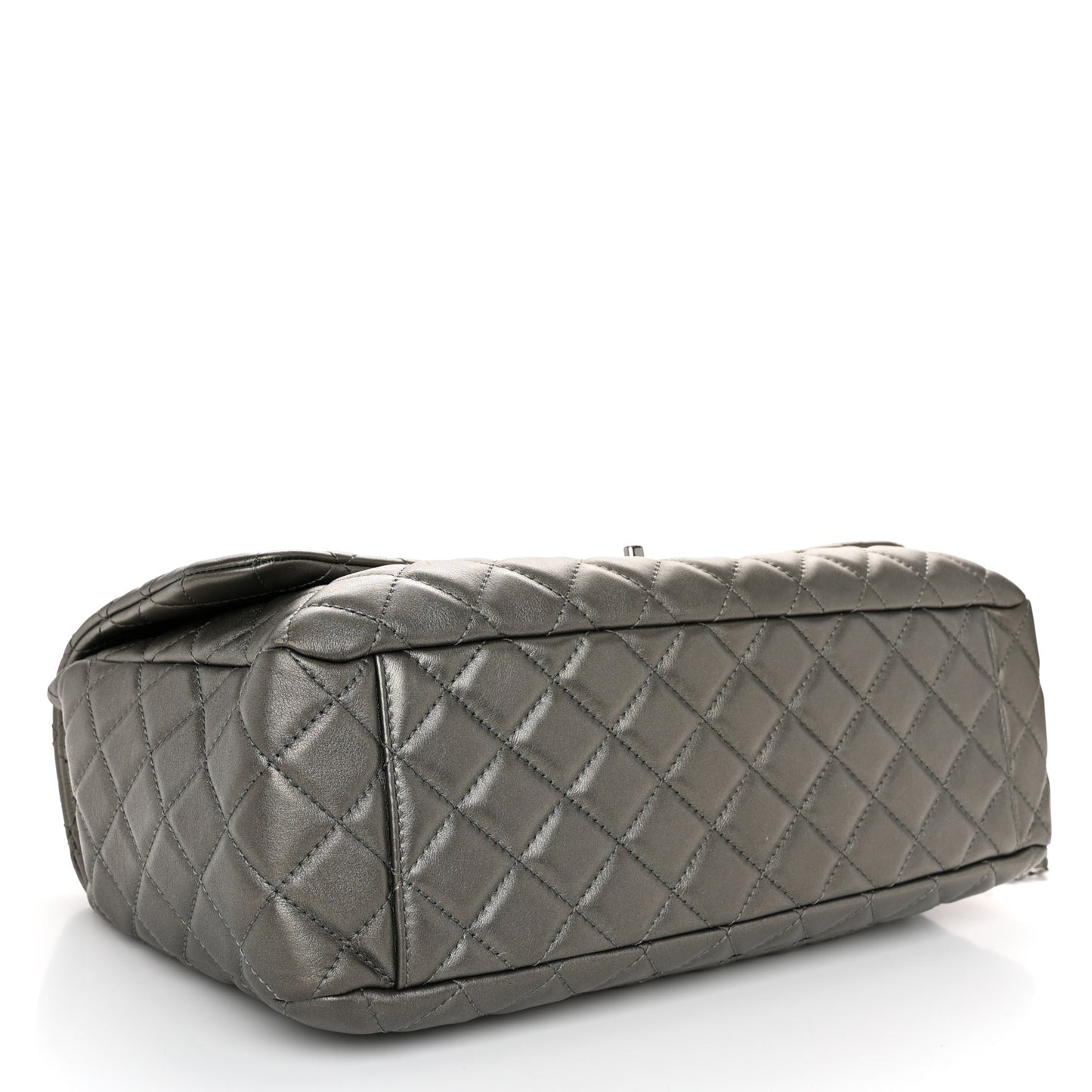 Metallic Calfskin Quilted Small XXL Travel Flap Bag Dark Silver