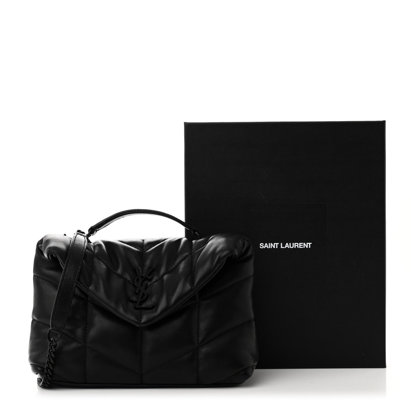 Lambskin Quilted Toy Loulou Puffer Monogram Monochrome Chain Satchel Black