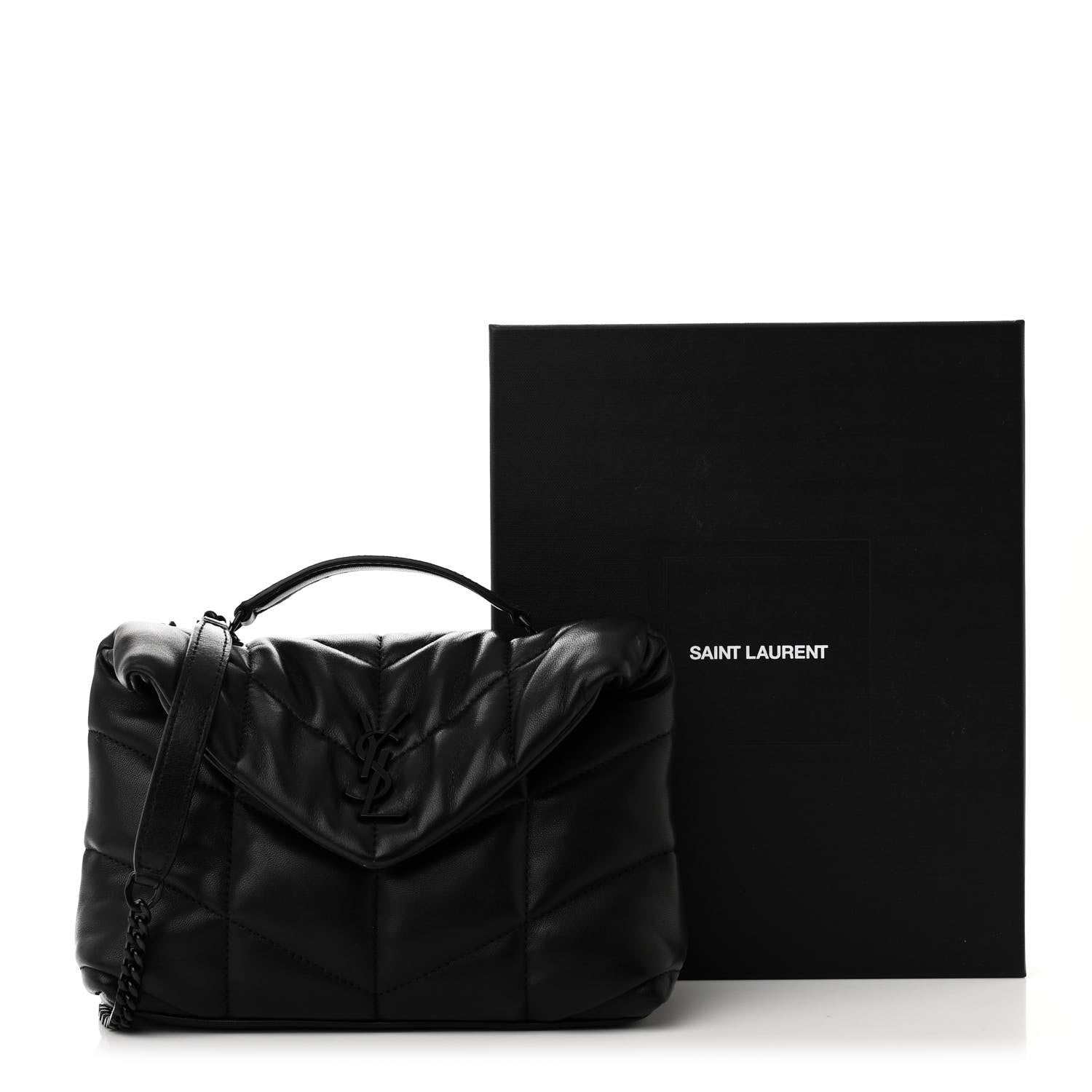 Saint Laurent Lambskin Quilted Toy Loulou Puffer Monogram Monochrome Chain Satchel Black 11 of 11