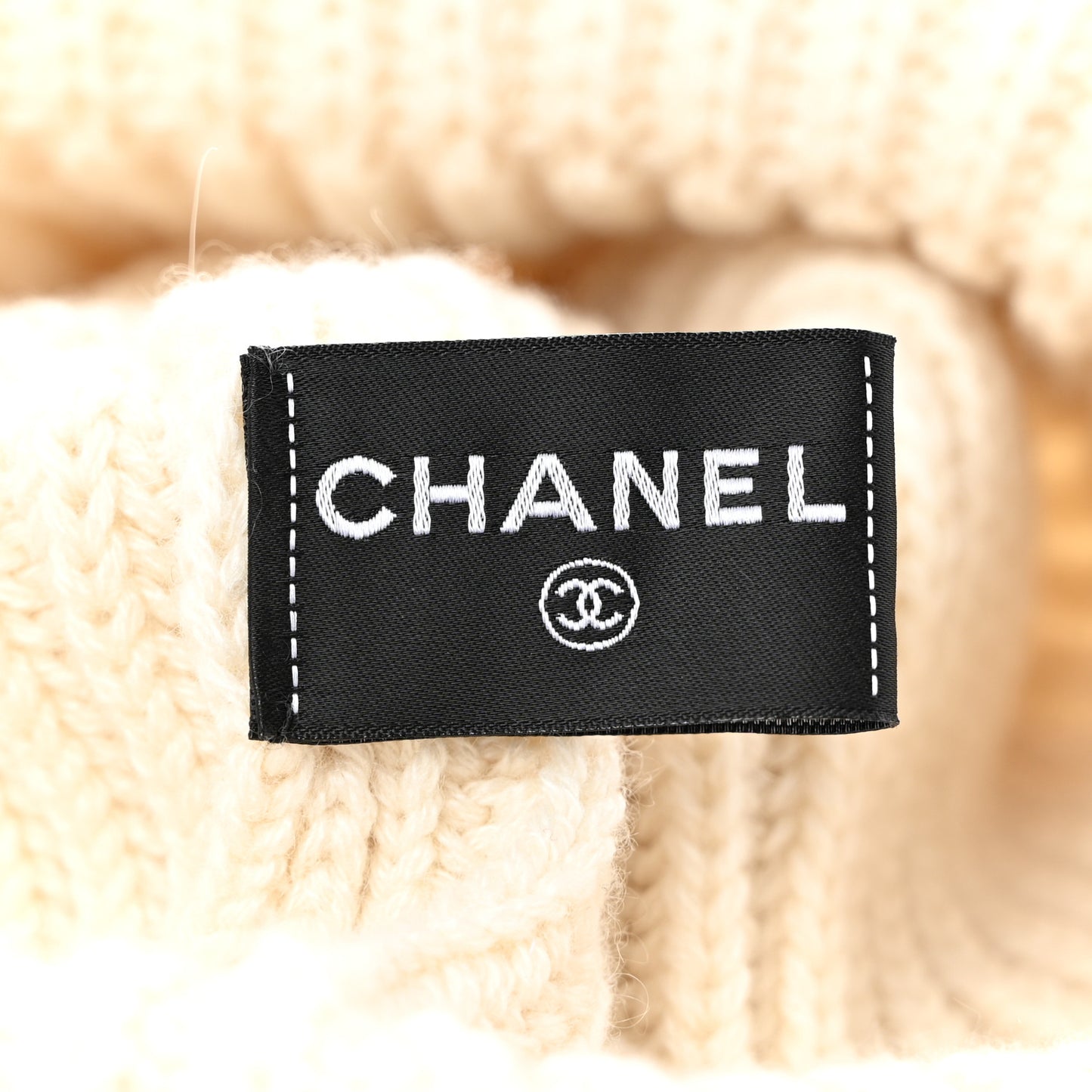 Cashmere Beaded Sequin Logo Beanie Hat Ivory Black
