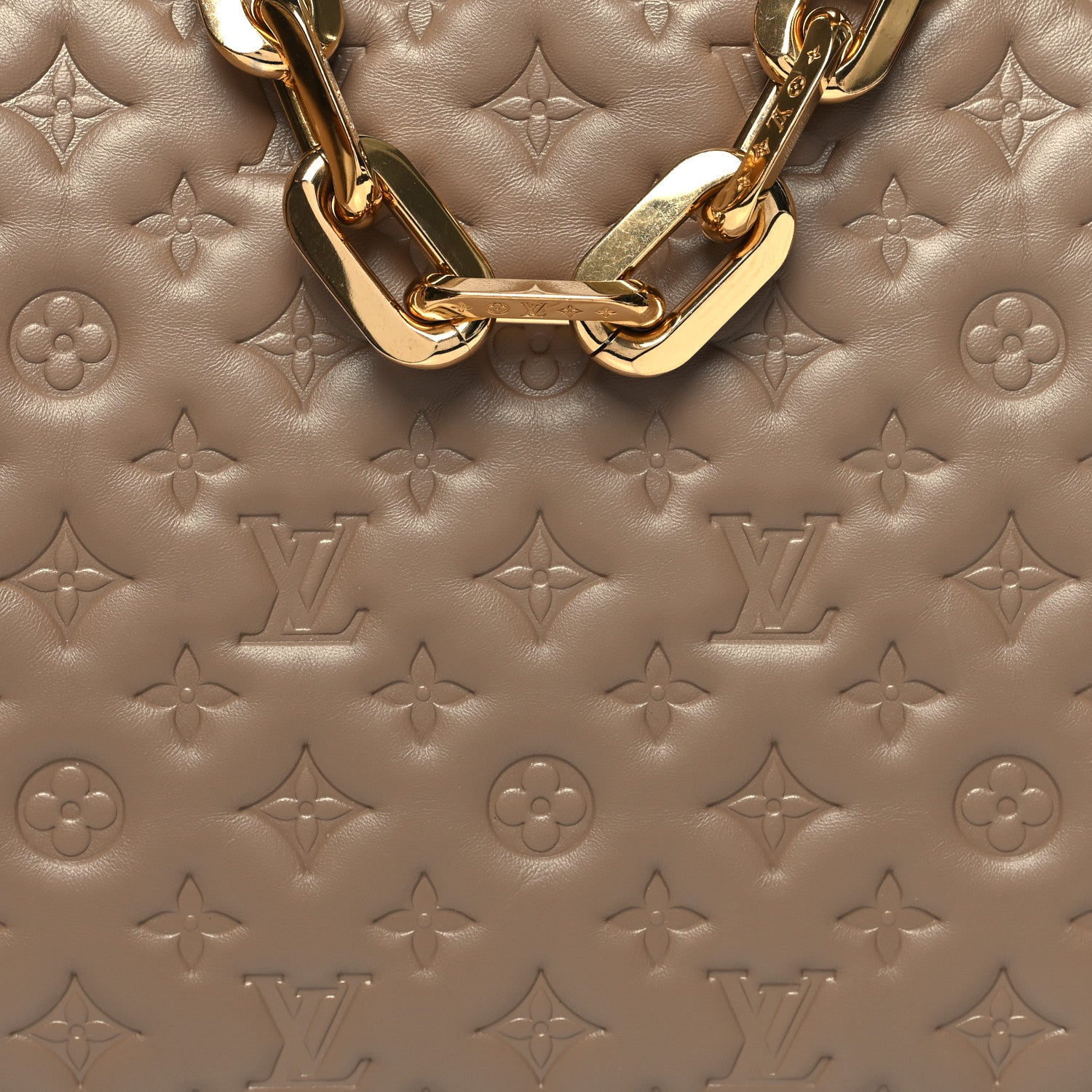 Louis Vuitton Lambskin Embossed Monogram Coussin MM Taupe 9 of 11