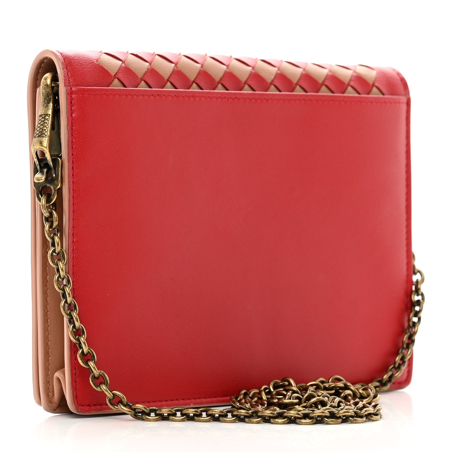 Bottega Veneta Nappa Intrecciato Checker Chain Wallet Beige Red 3 of 9