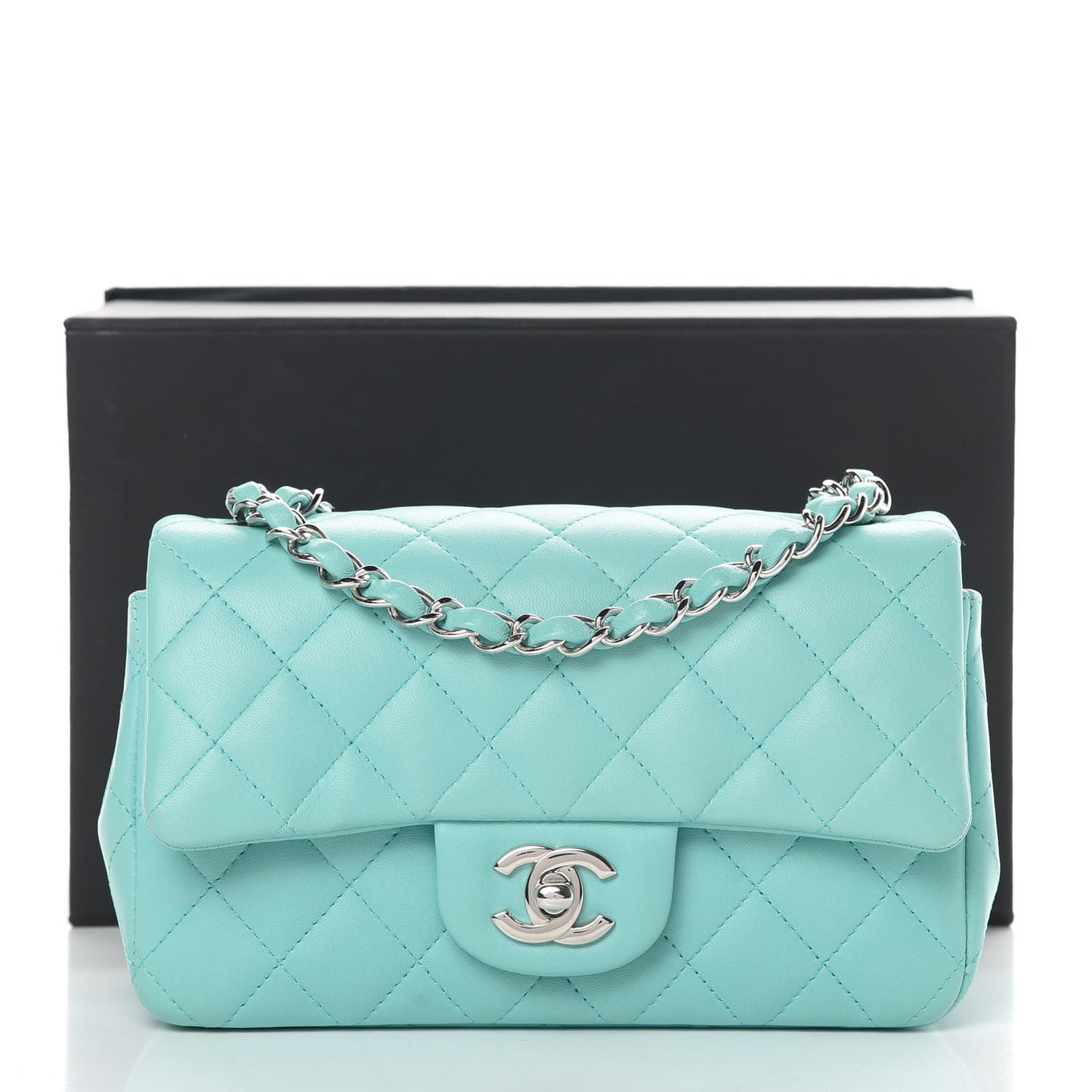 Lambskin Quilted Mini Rectangular Flap Light Blue