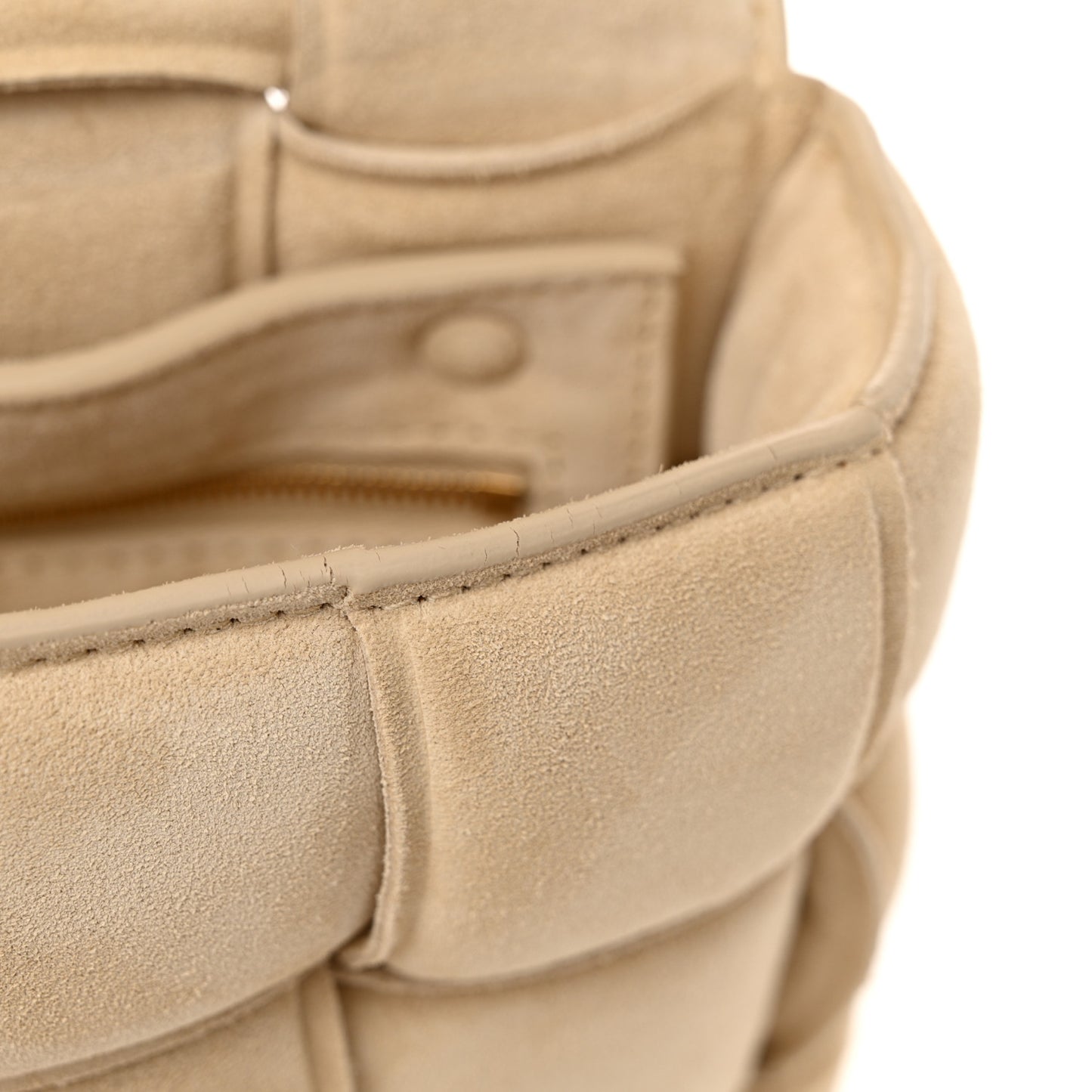 Suede Maxi Intrecciato Padded Chain Cassette Crossbody Bag Sand