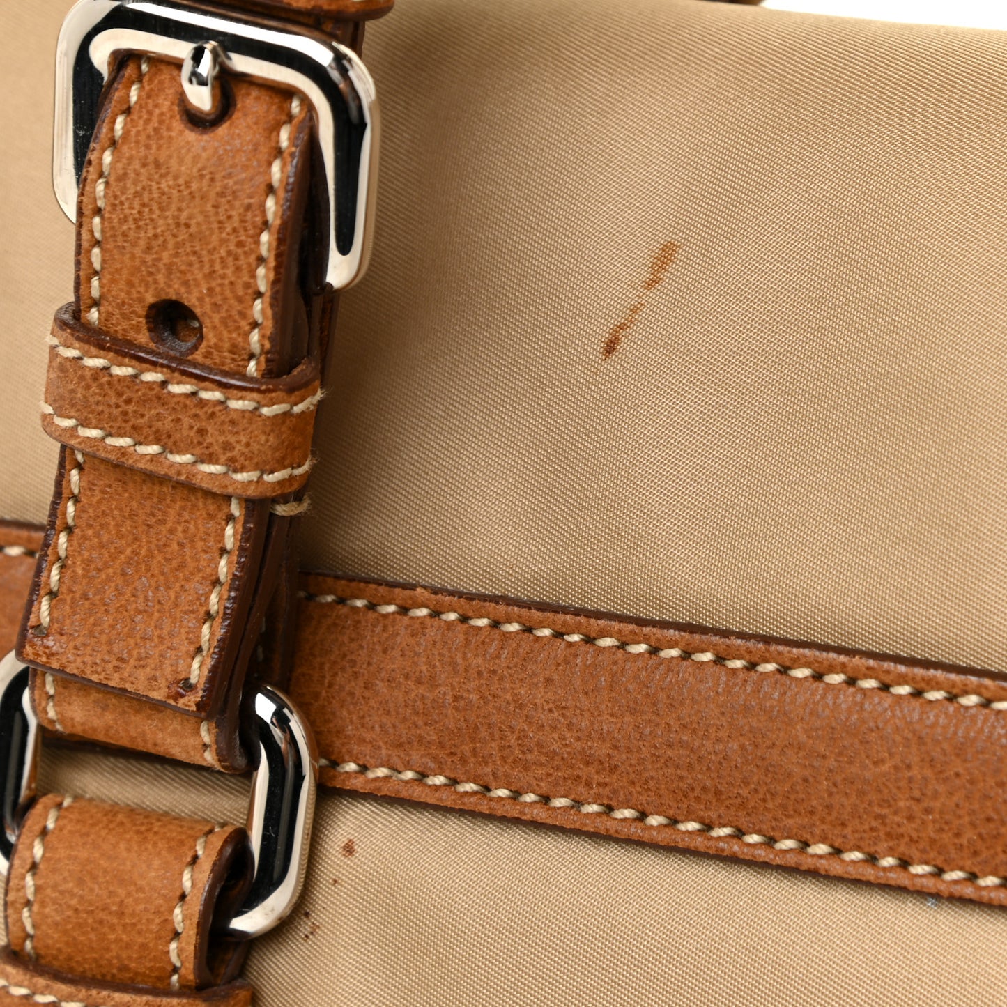 Tessuto Nylon Vitello Foldover Pushlock Satchel Beige