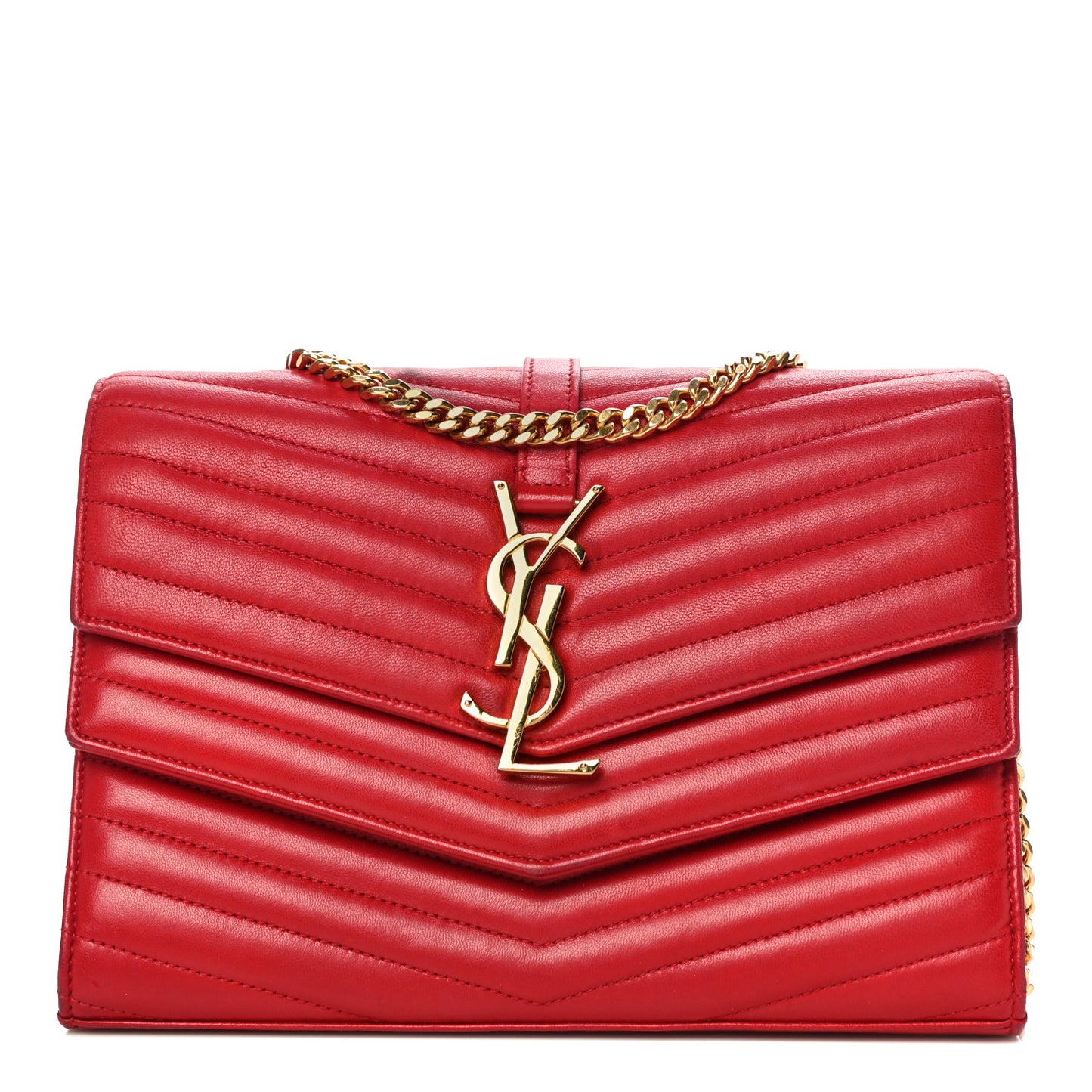 Lambskin Matelasse Chevron Monogram Sulpice Chain Wallet Red