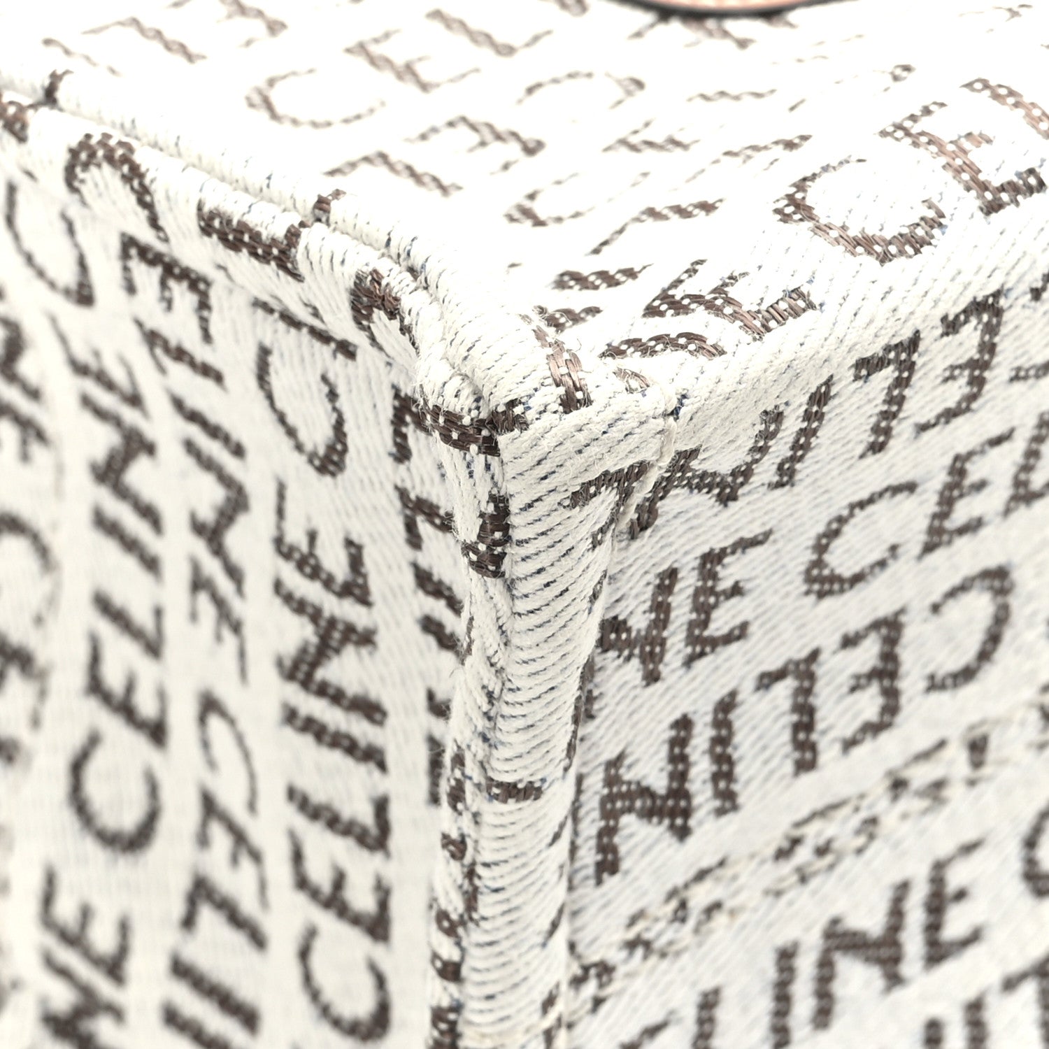 Celine Canvas Calfskin All Over Print Small Cabas Thais White Tan 7 of 10