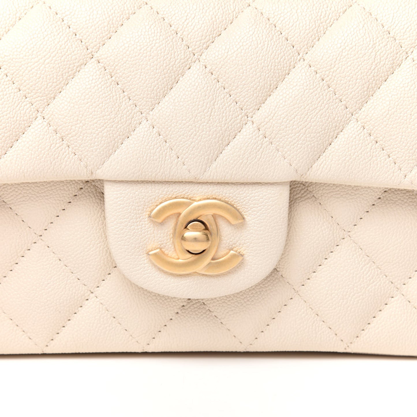Caviar Quilted Mini Top Handle Rectangular Flap Beige