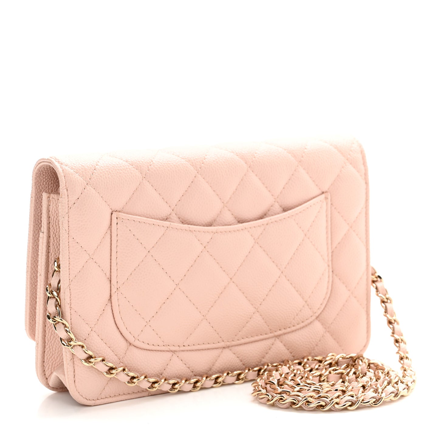 Caviar Quilted Enamel Wallet on Chain WOC Light Pink