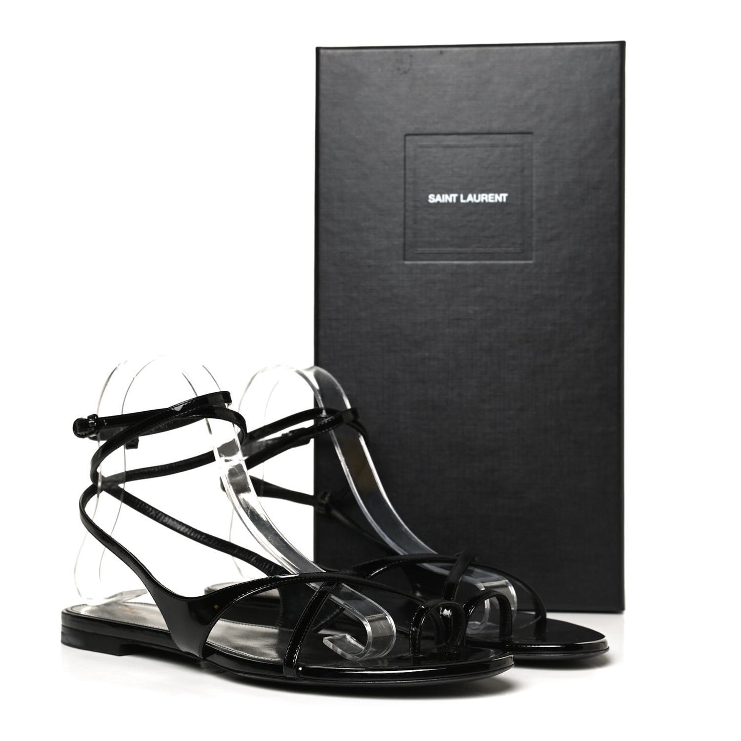 Patent Calfskin Gia Ankle Strap Sandals 38 Black