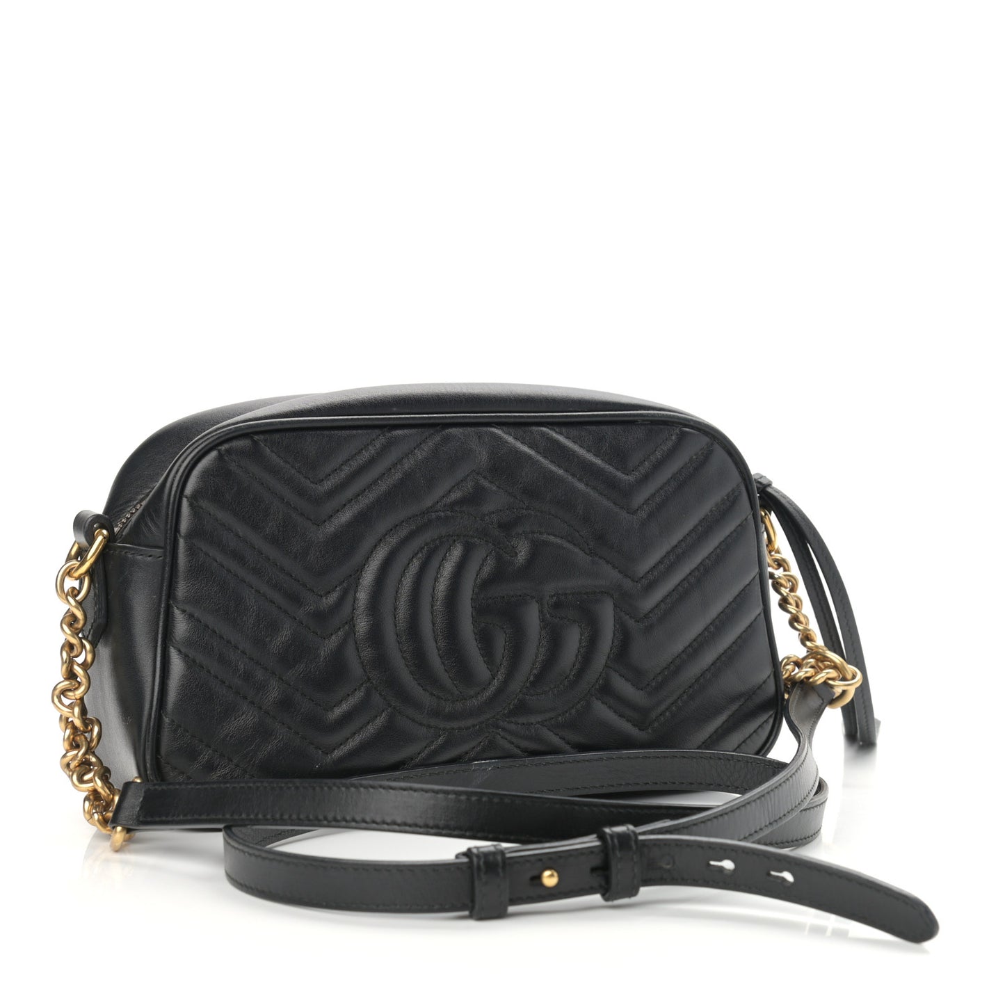Calfskin Matelasse Small GG Marmont Chain Shoulder Bag Black