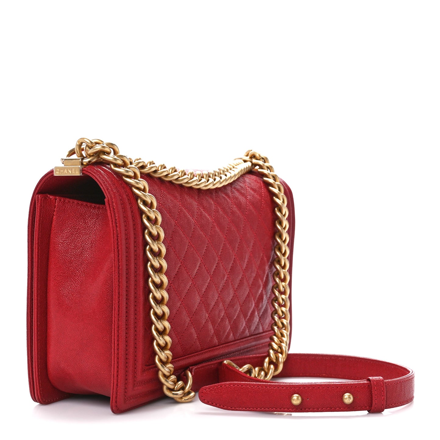 Caviar Quilted New Medium Boy Flap Dark Red