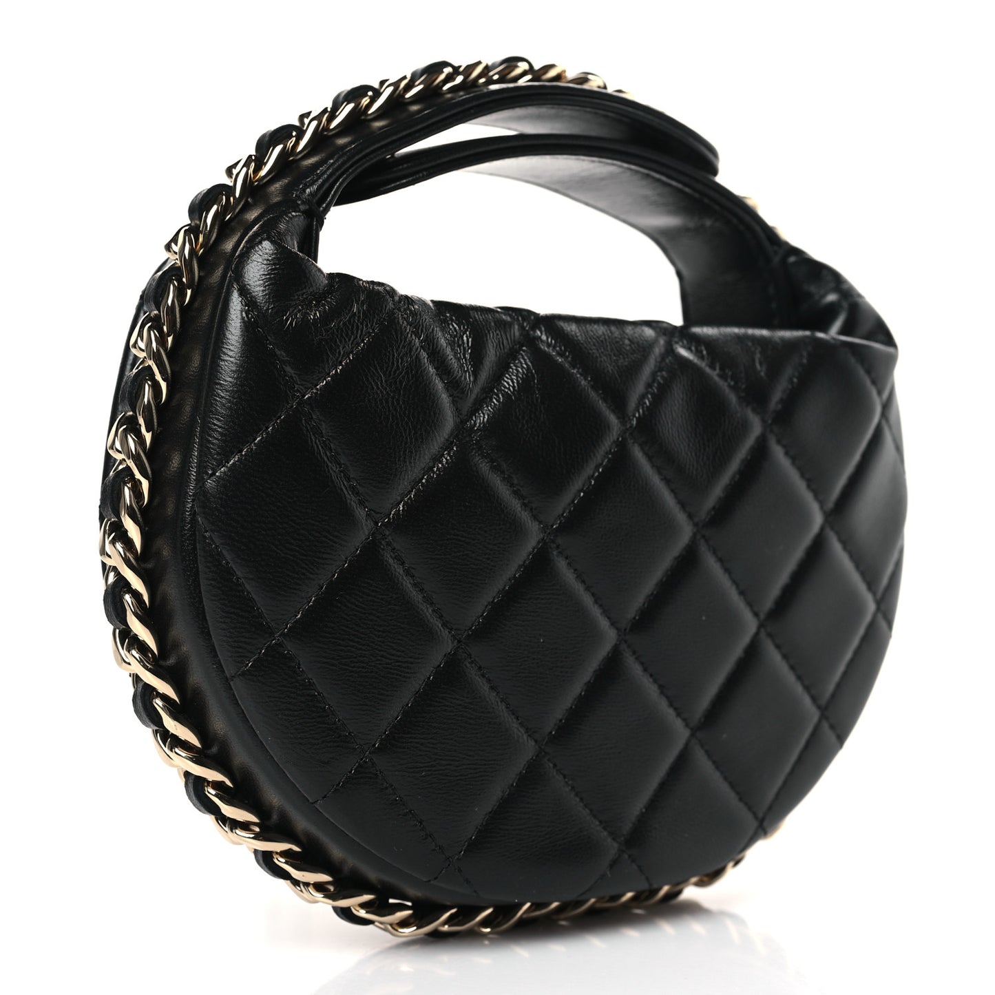 Lambskin Quilted Chain Around Pouch Black