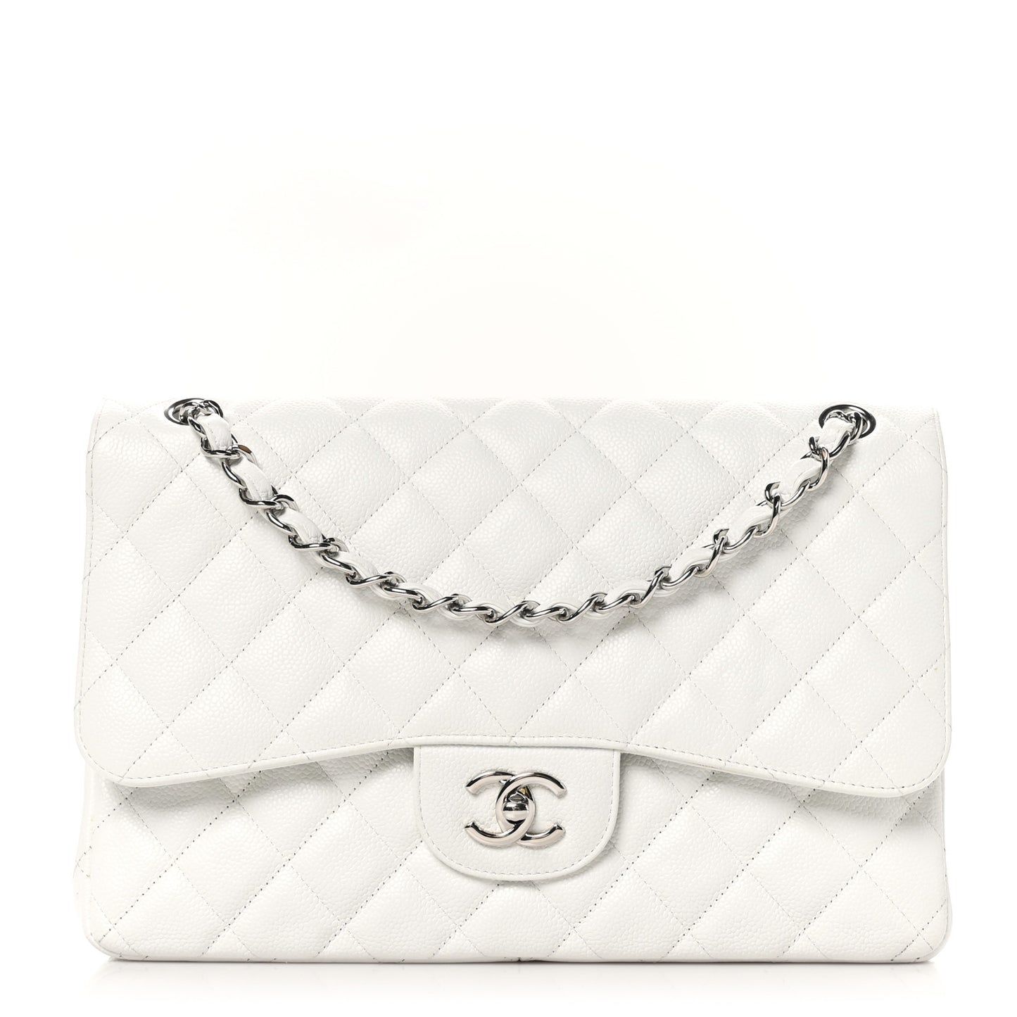 Caviar Quilted Jumbo Double Flap White