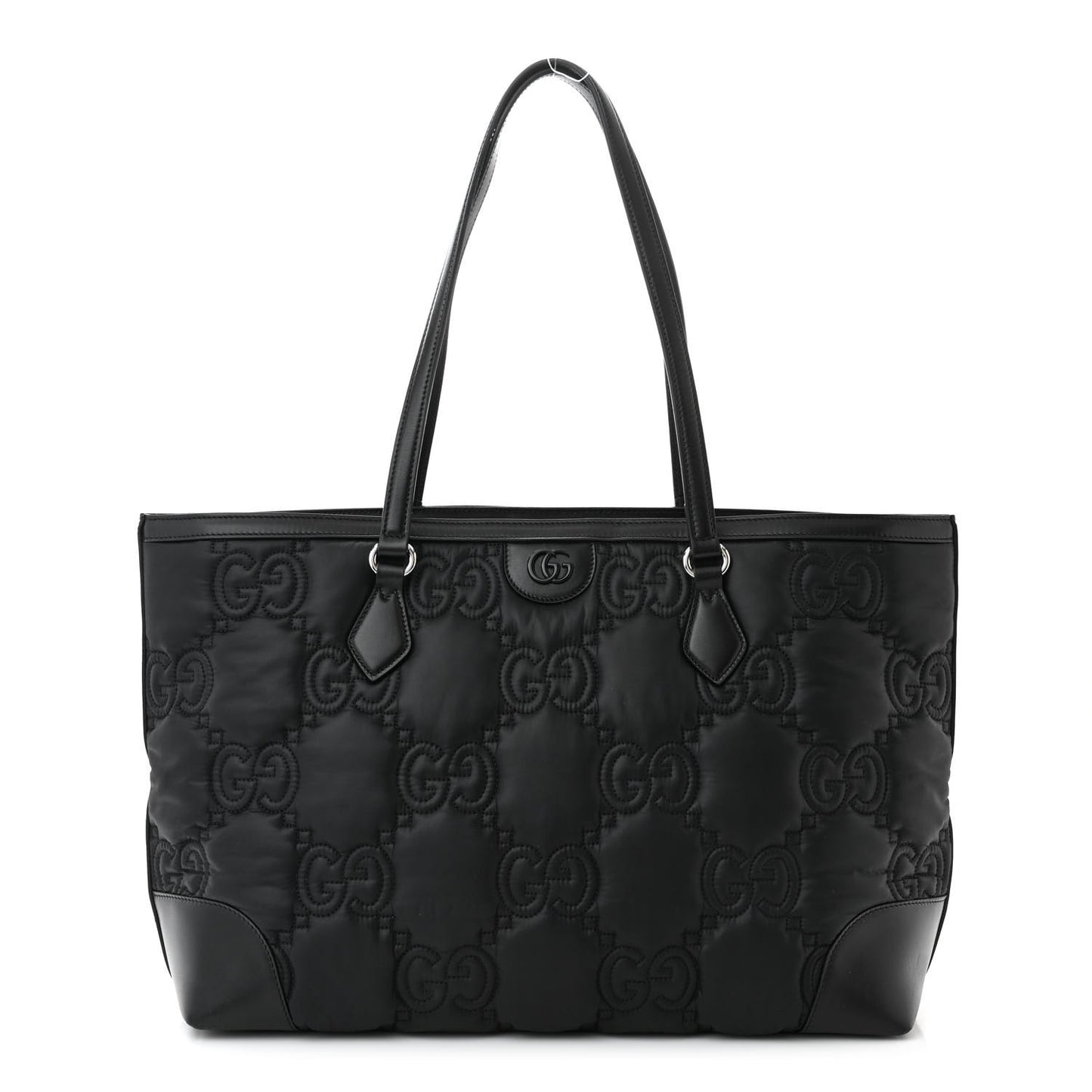 Nylon Calfskin Enamel GG Matelasse Medium Ophidia Shopping Bag Black