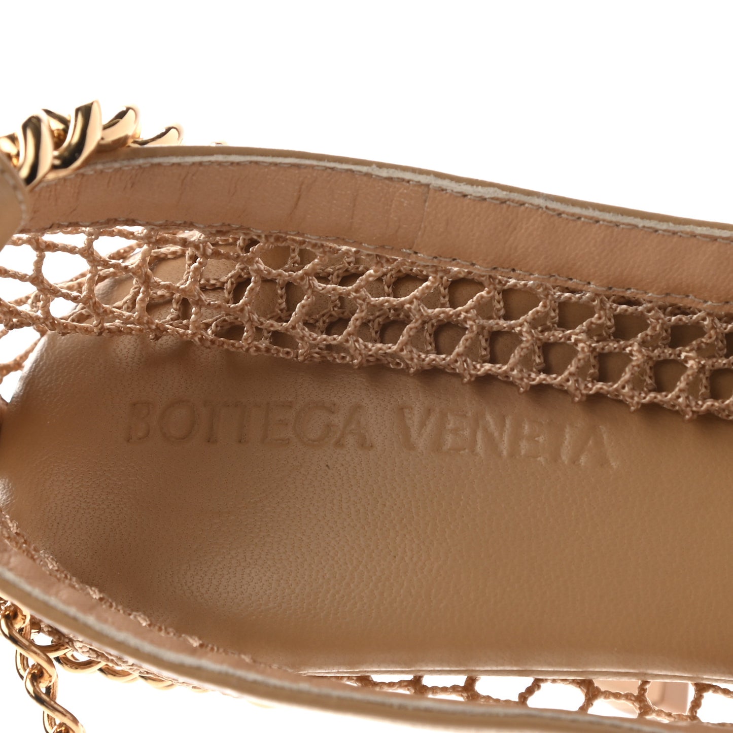 Mesh Nappa Chunky Chain Sandals 40 Beige Pony