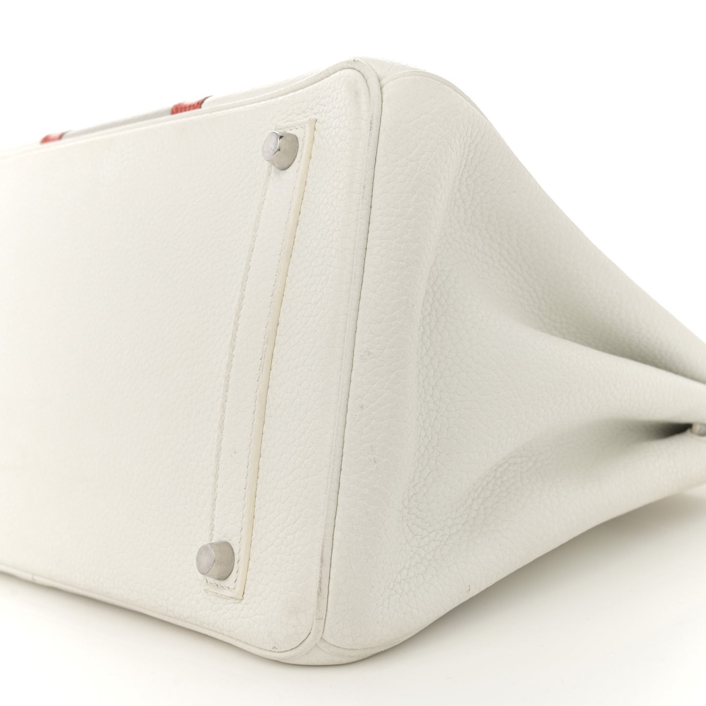 Taurillon Clemence Lizard Club Birkin 35 Blanc Gris Perle Sanguine