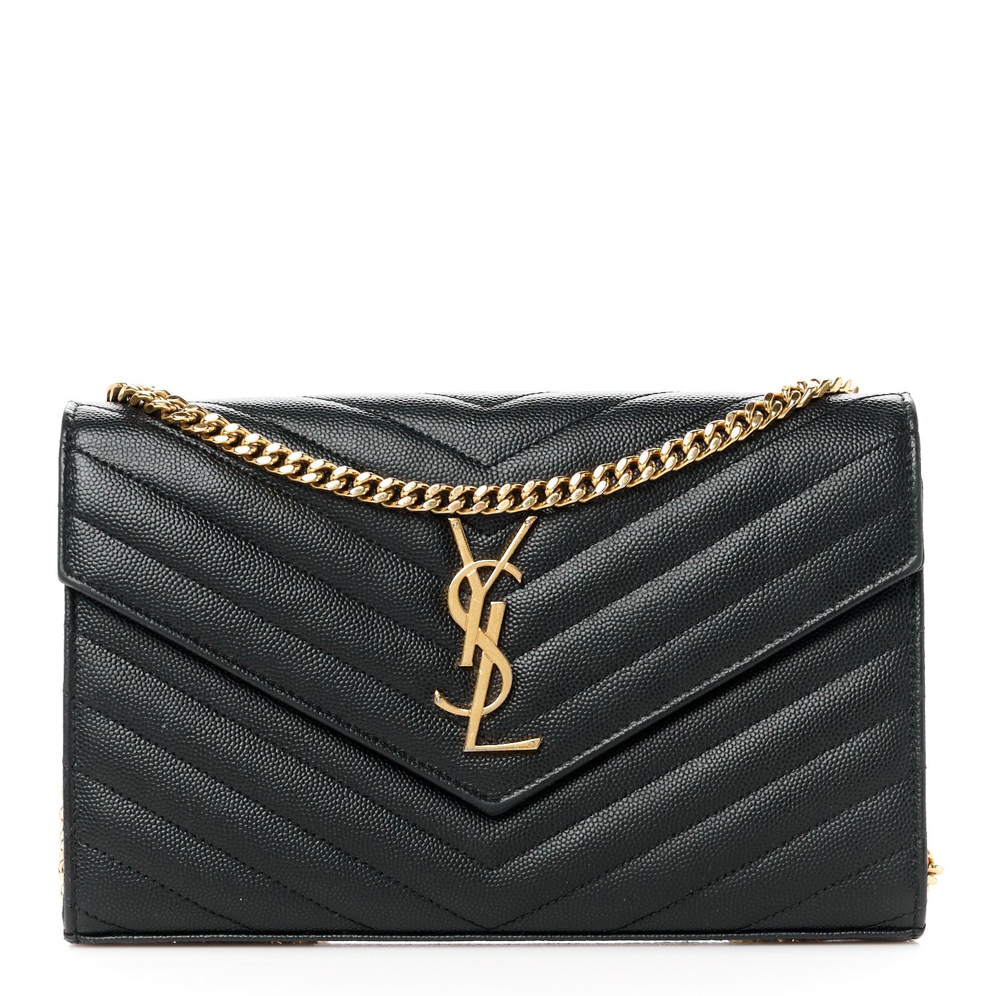 Grain De Poudre Matelasse Chevron Monogram Chain Wallet Black