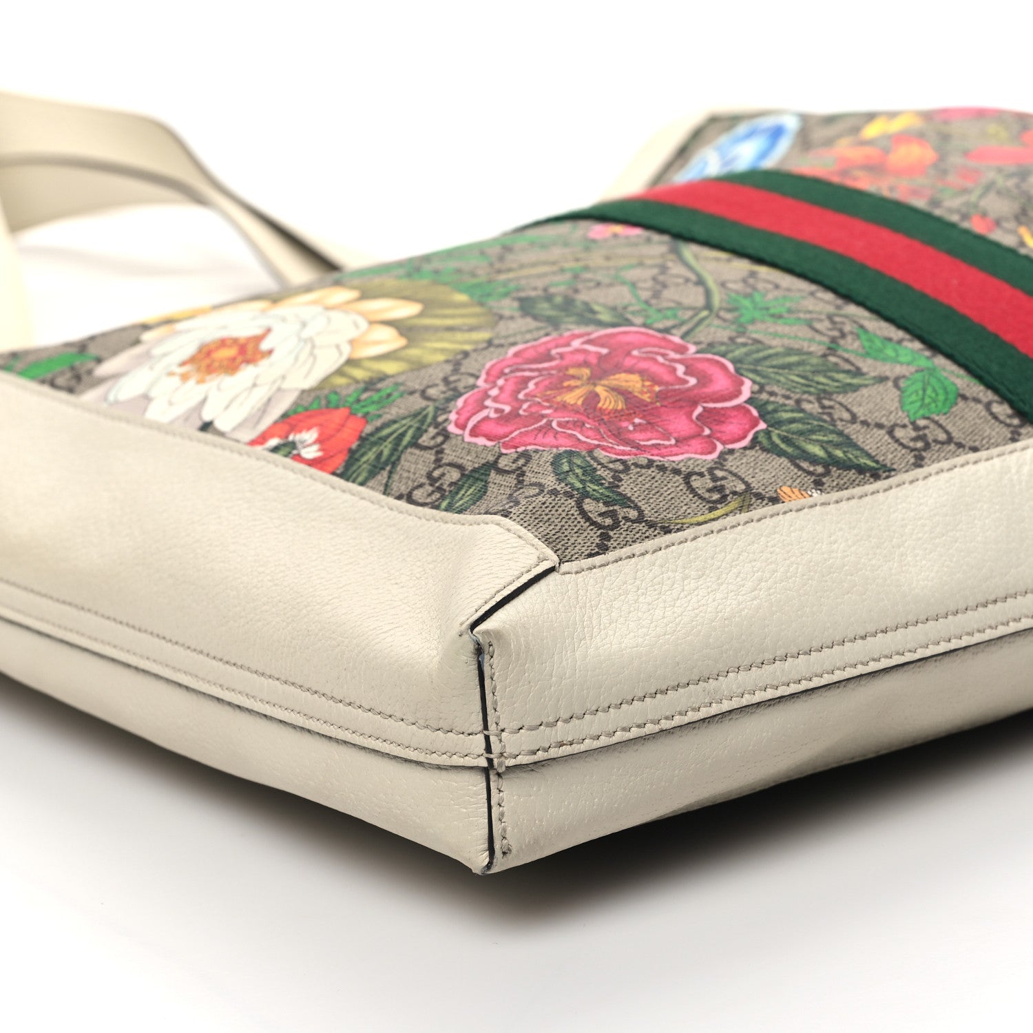 Gucci GG Supreme Monogram Flora Web Ophidia Vertical Shopping Tote White 9 of 13