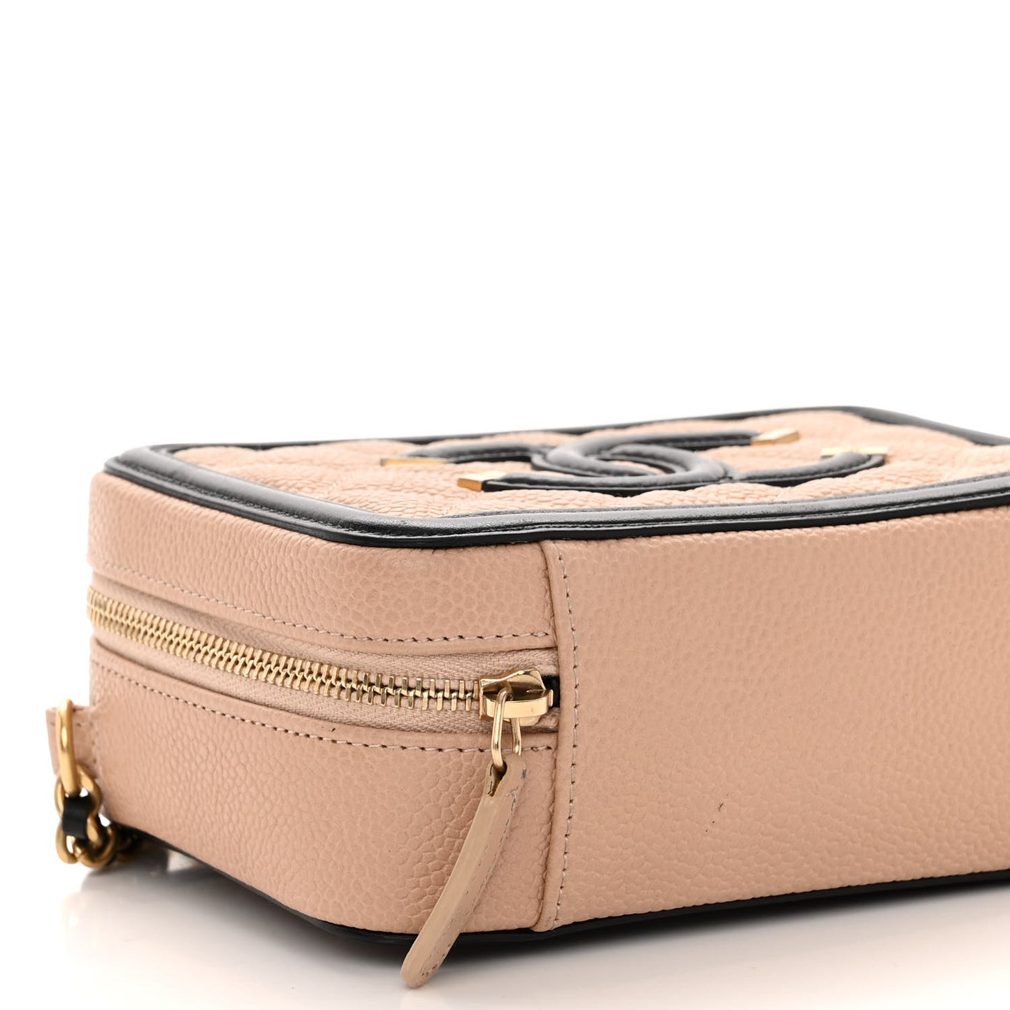 Caviar Quilted CC Filigree Vanity Clutch With Chain Beige Black