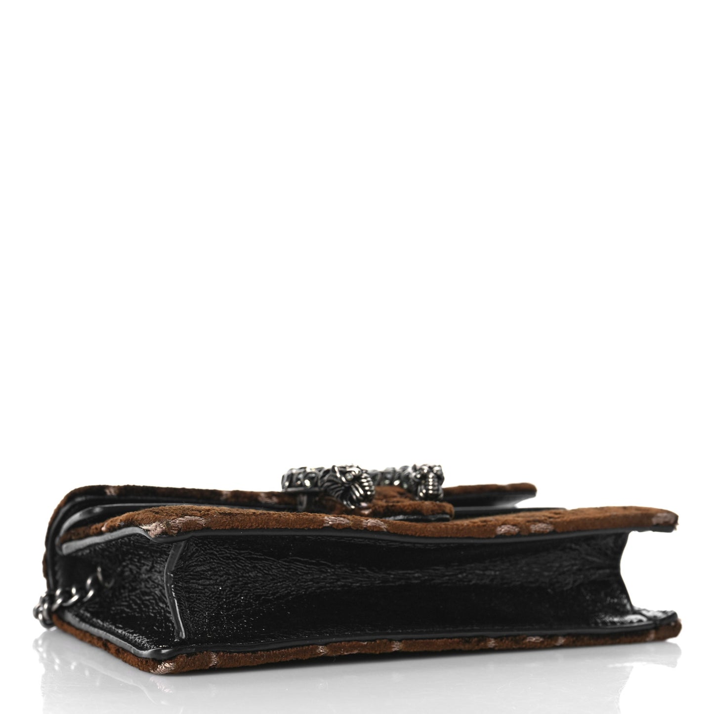 Velvet Skipper Crystal GG Monogram Super Mini Dionysus Shoulder Bag Brown Black Black Diamond