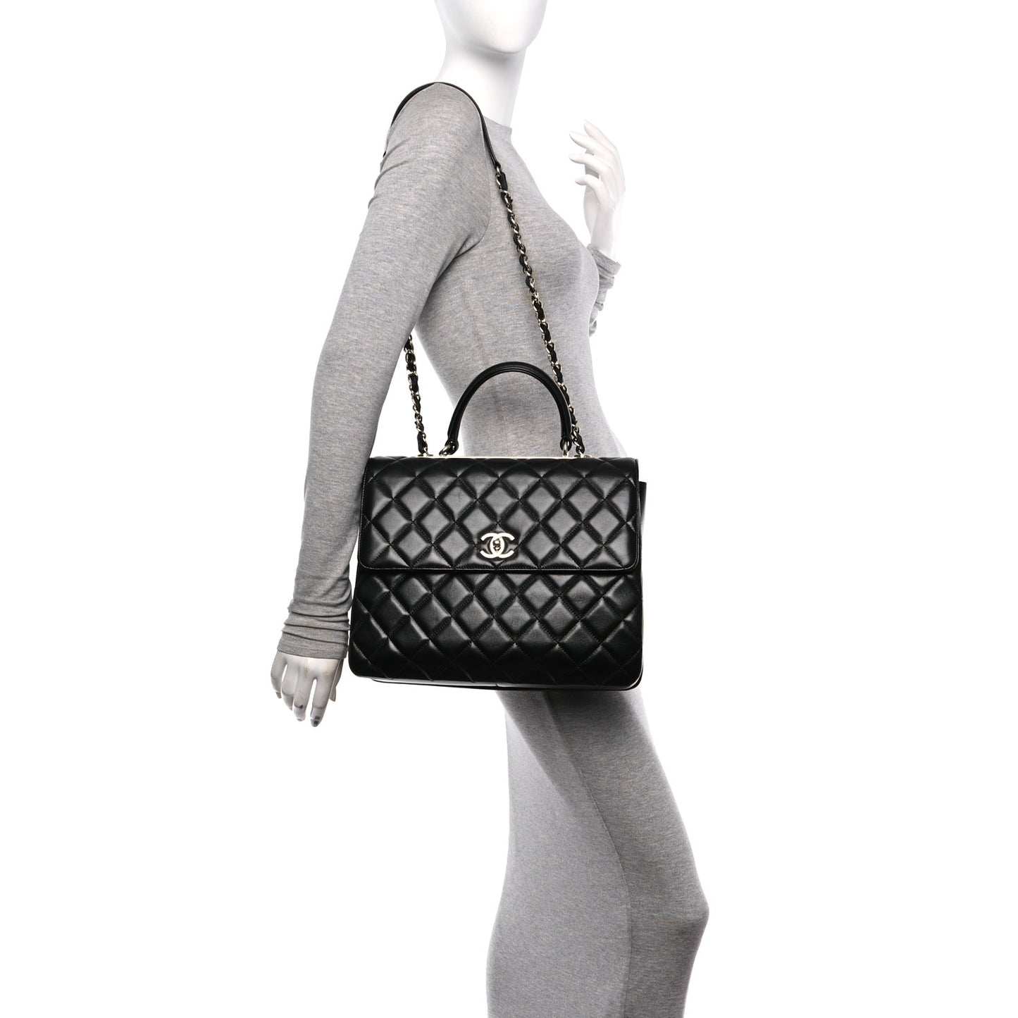 Lambskin Quilted Large Trendy CC Dual Handle Flap Bag Black